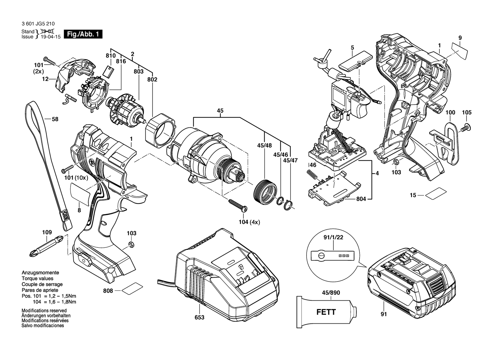 Bosch GDX 18V-1600 parts diagram, sheet 1