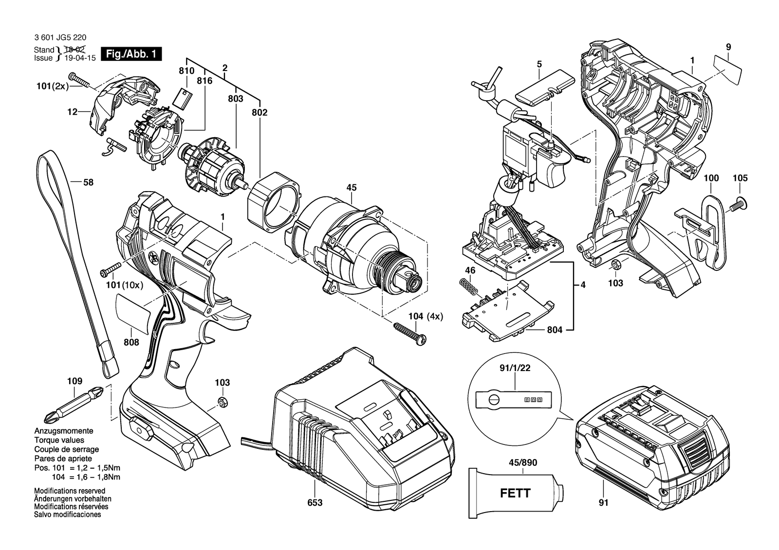Bosch GDX 180-LI parts diagram, sheet 1