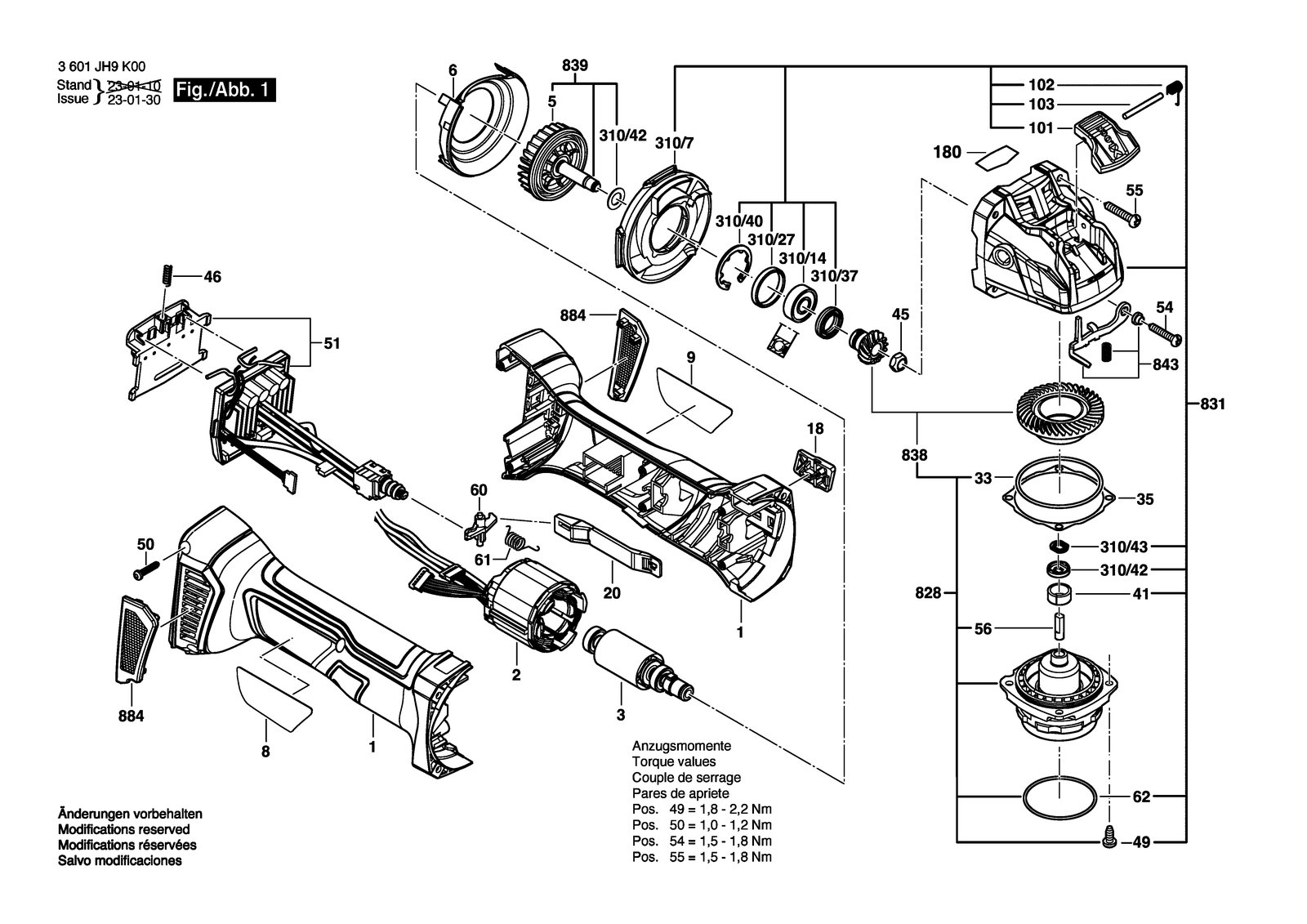 Bosch GWX 18V-7 parts diagram, sheet 1