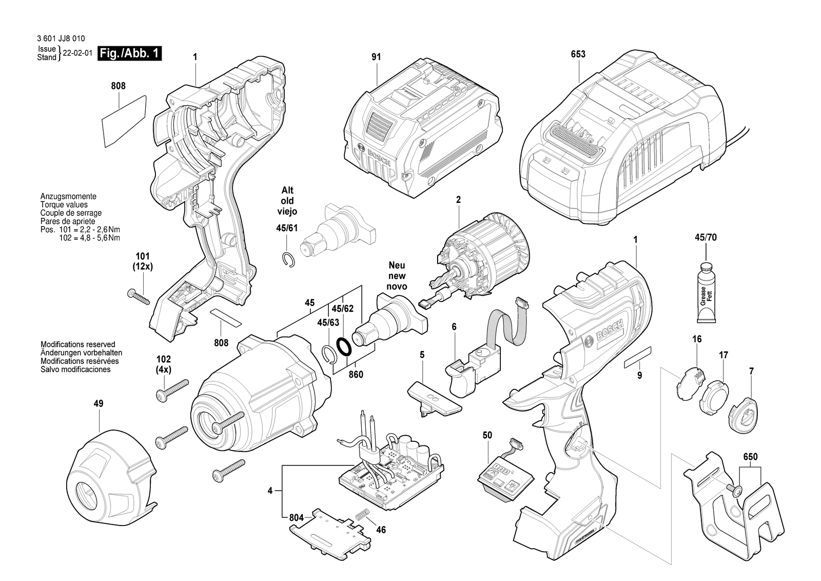 Bosch GDS 18V-740 parts diagram, sheet 1