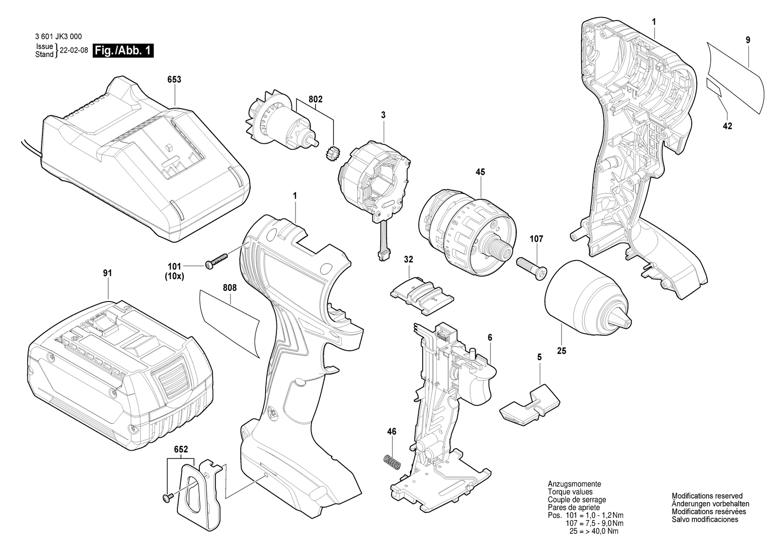 Bosch GSR 185-LI parts diagram, sheet 1