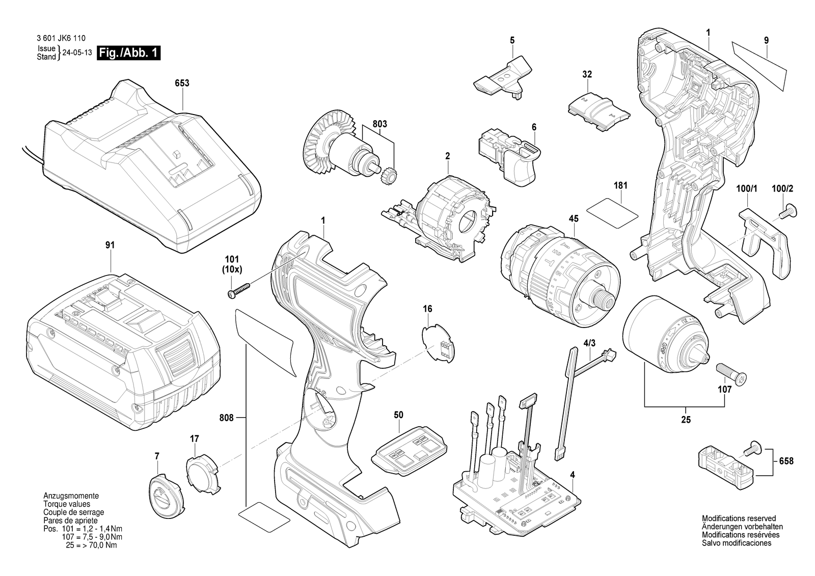 Bosch GSB18V-800C parts diagram, sheet 1
