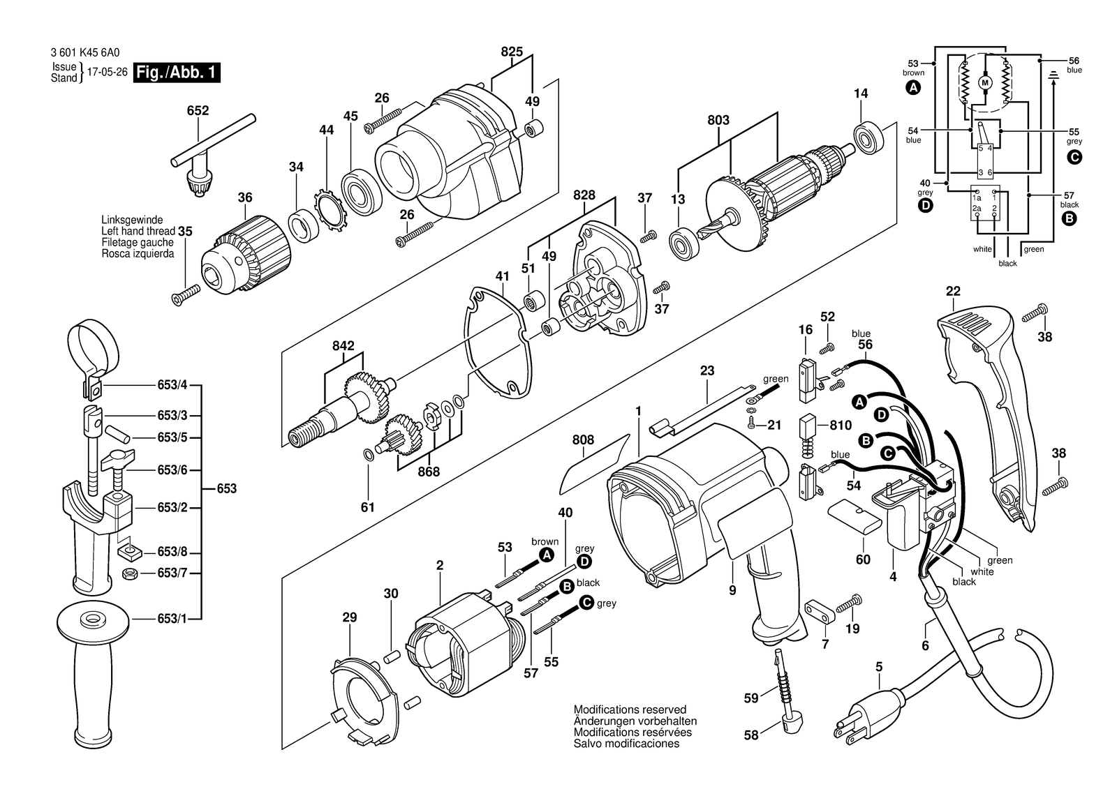 Bosch 1013 VSR parts diagram, sheet 1
