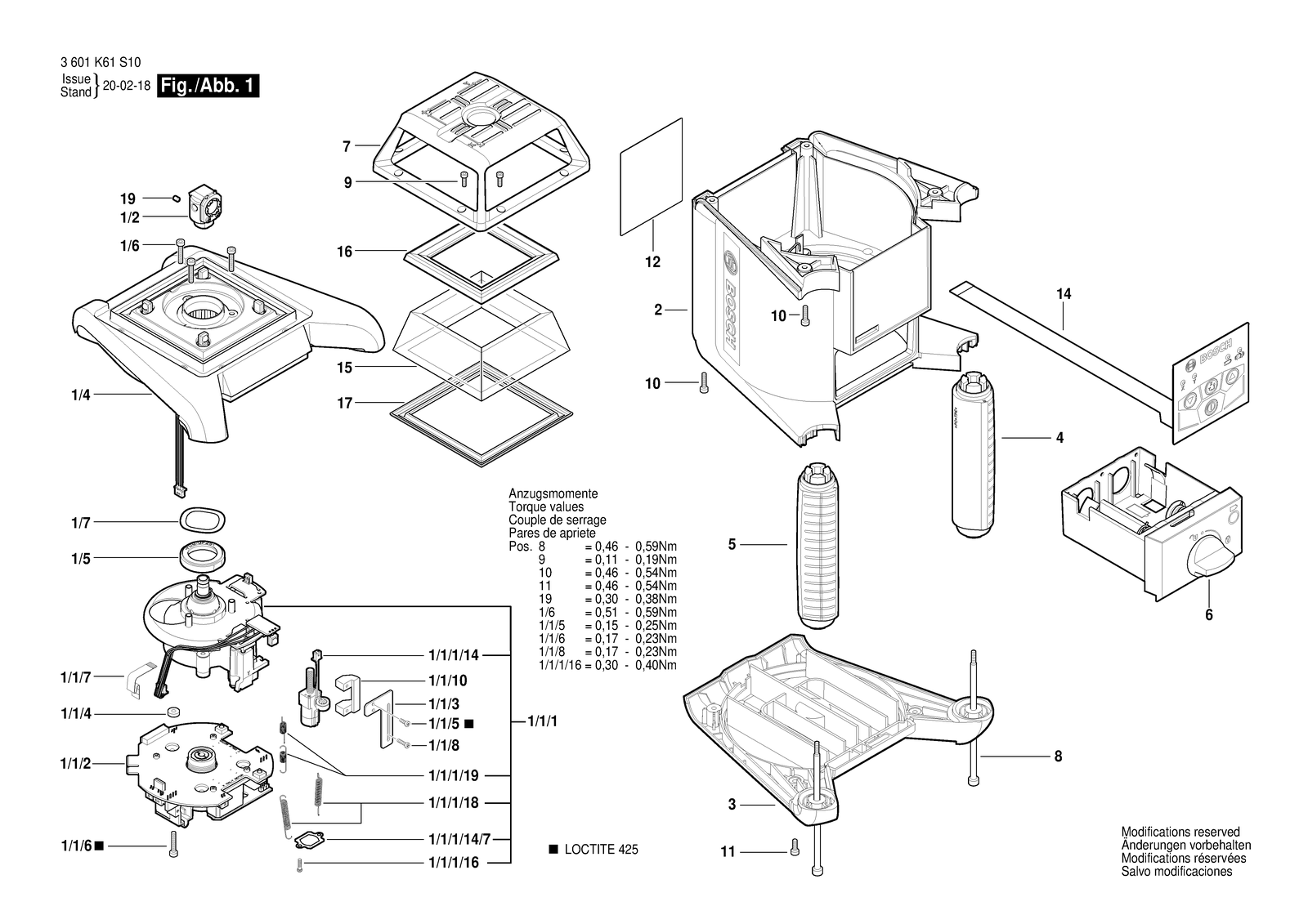 Bosch GRL 2000-40 HVK parts diagram, sheet 1