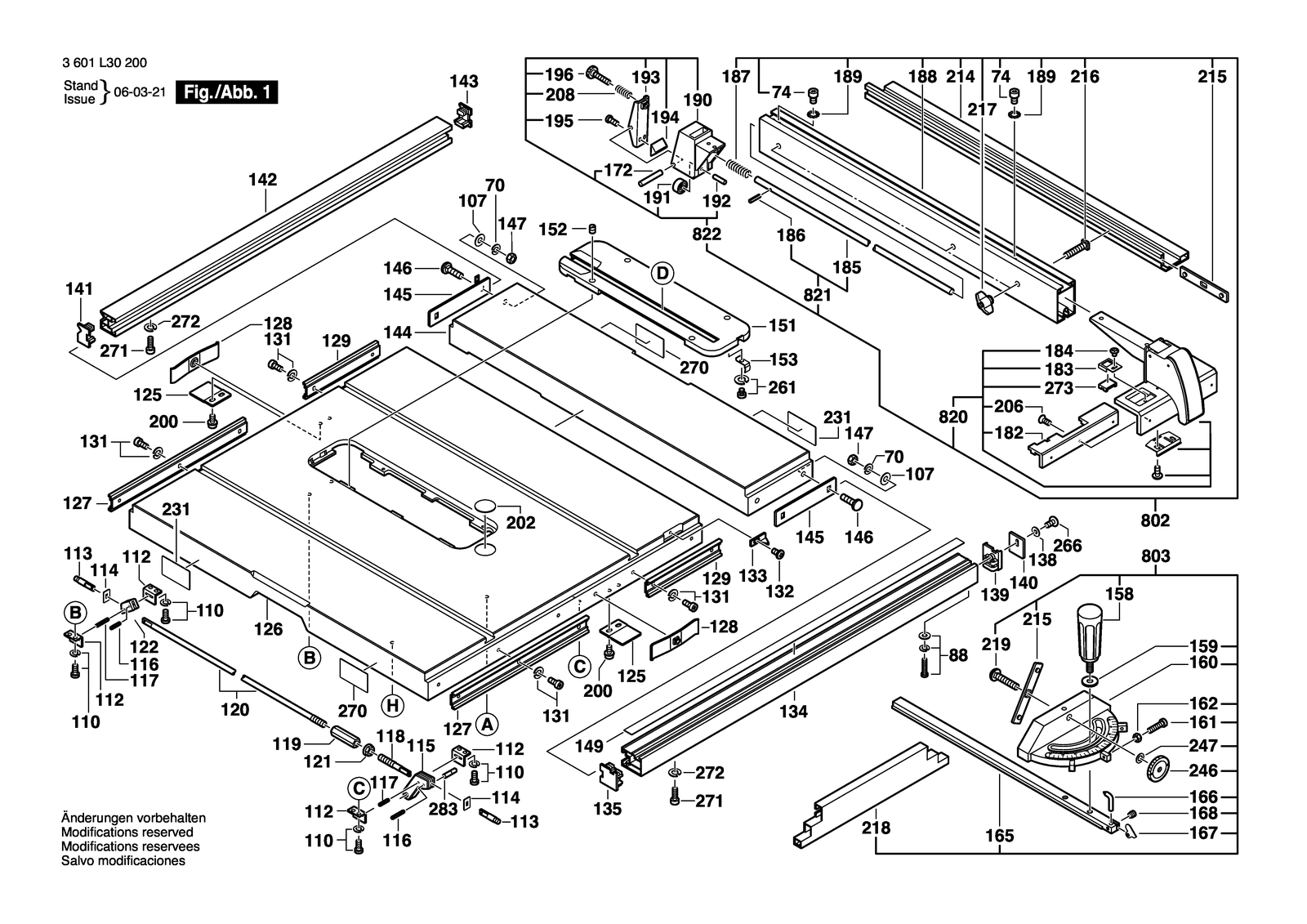 Bosch GTS 10 parts diagram, sheet 1