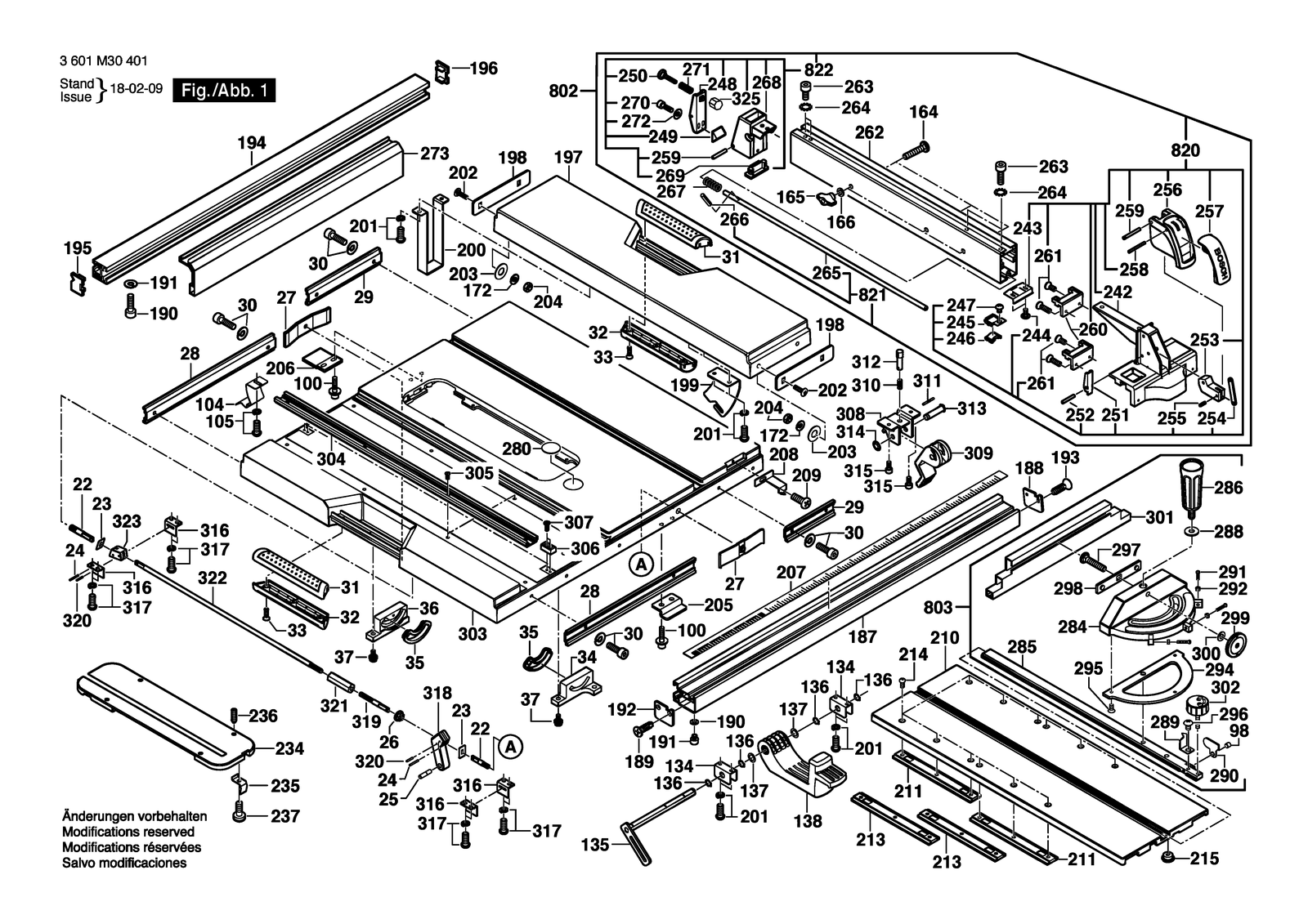 Bosch GTS 10 XC parts diagram, sheet 1