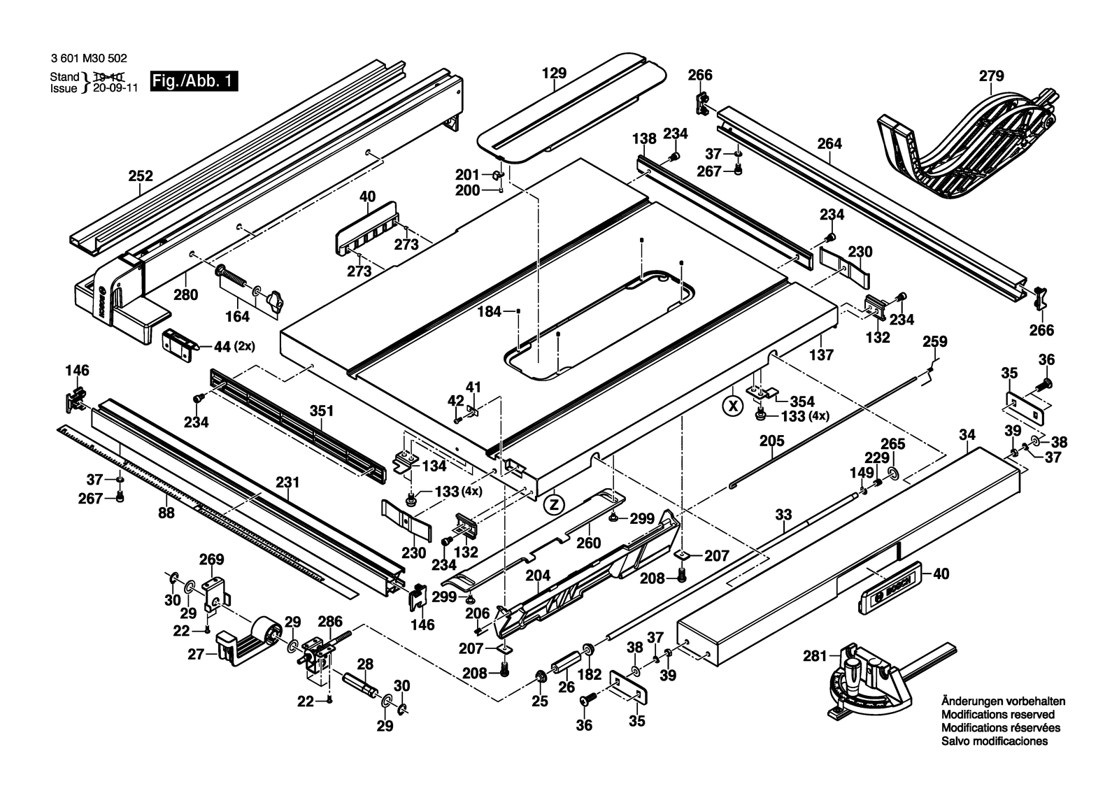 Bosch GTS 10 J parts diagram, sheet 1