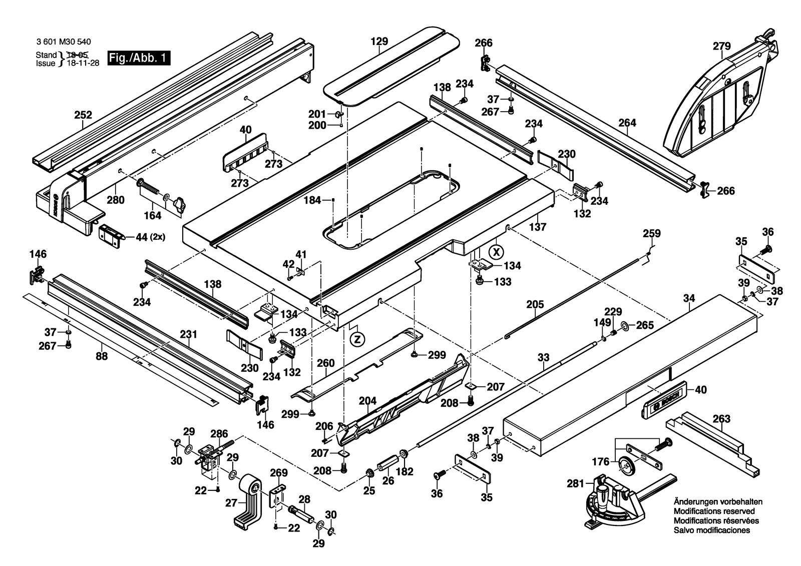 Bosch GTS 10 J parts diagram, sheet 1