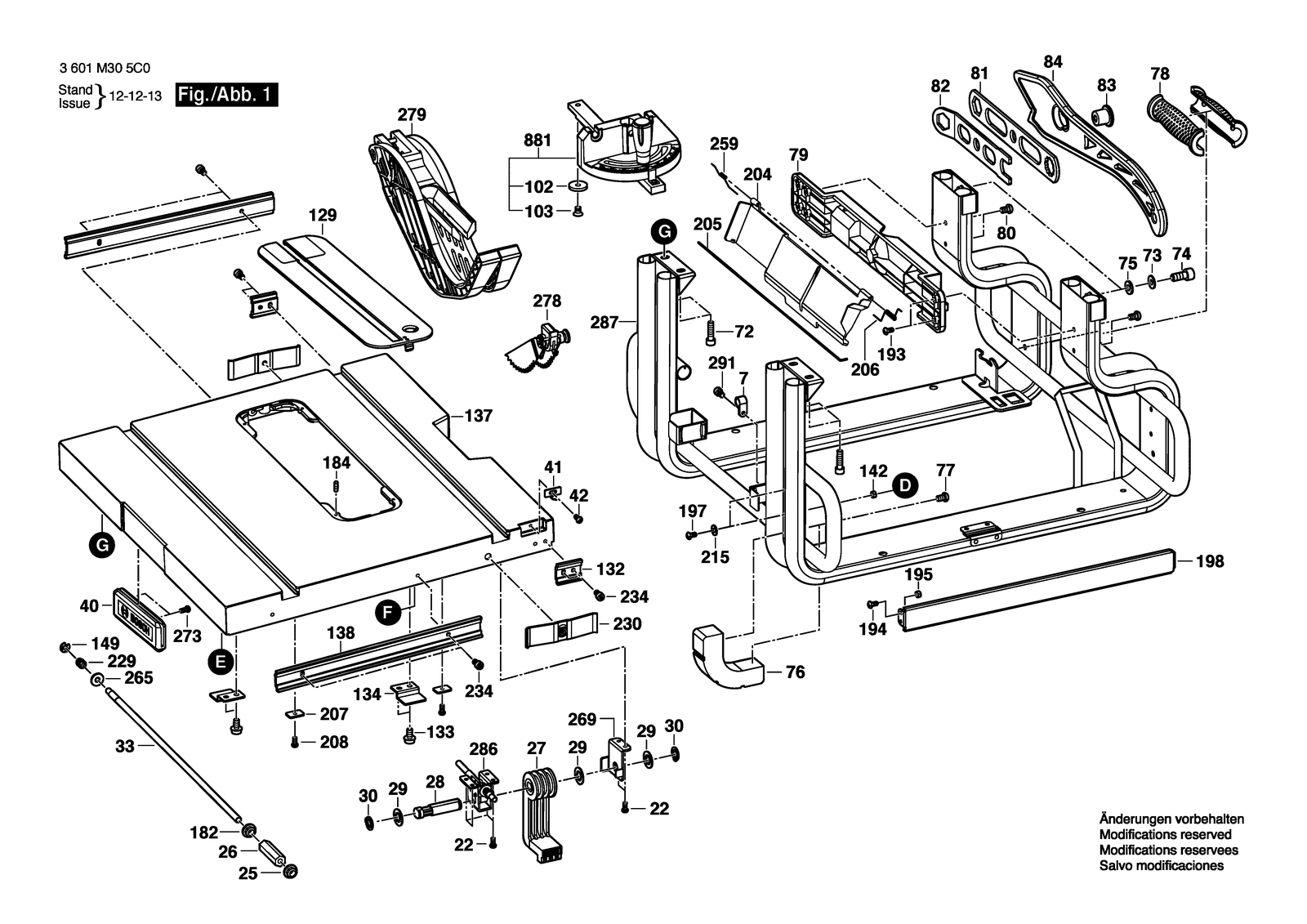Bosch GTS 1031 parts diagram, sheet 1