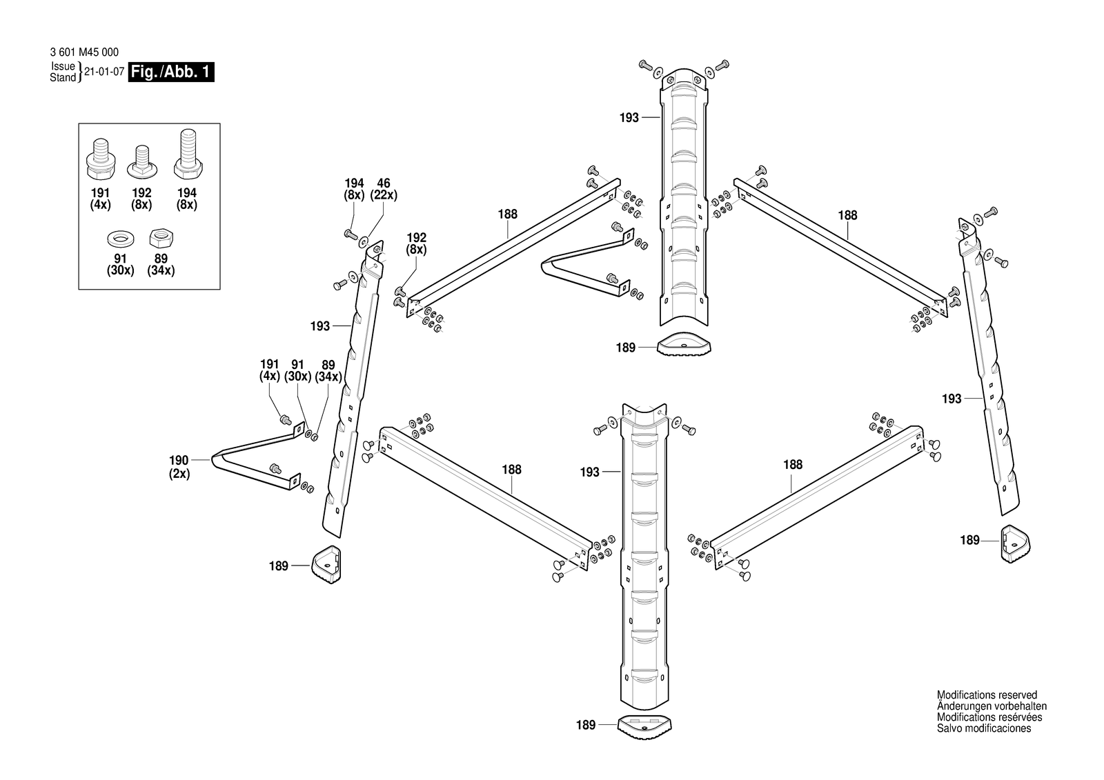 Bosch GTS 254 parts diagram, sheet 1