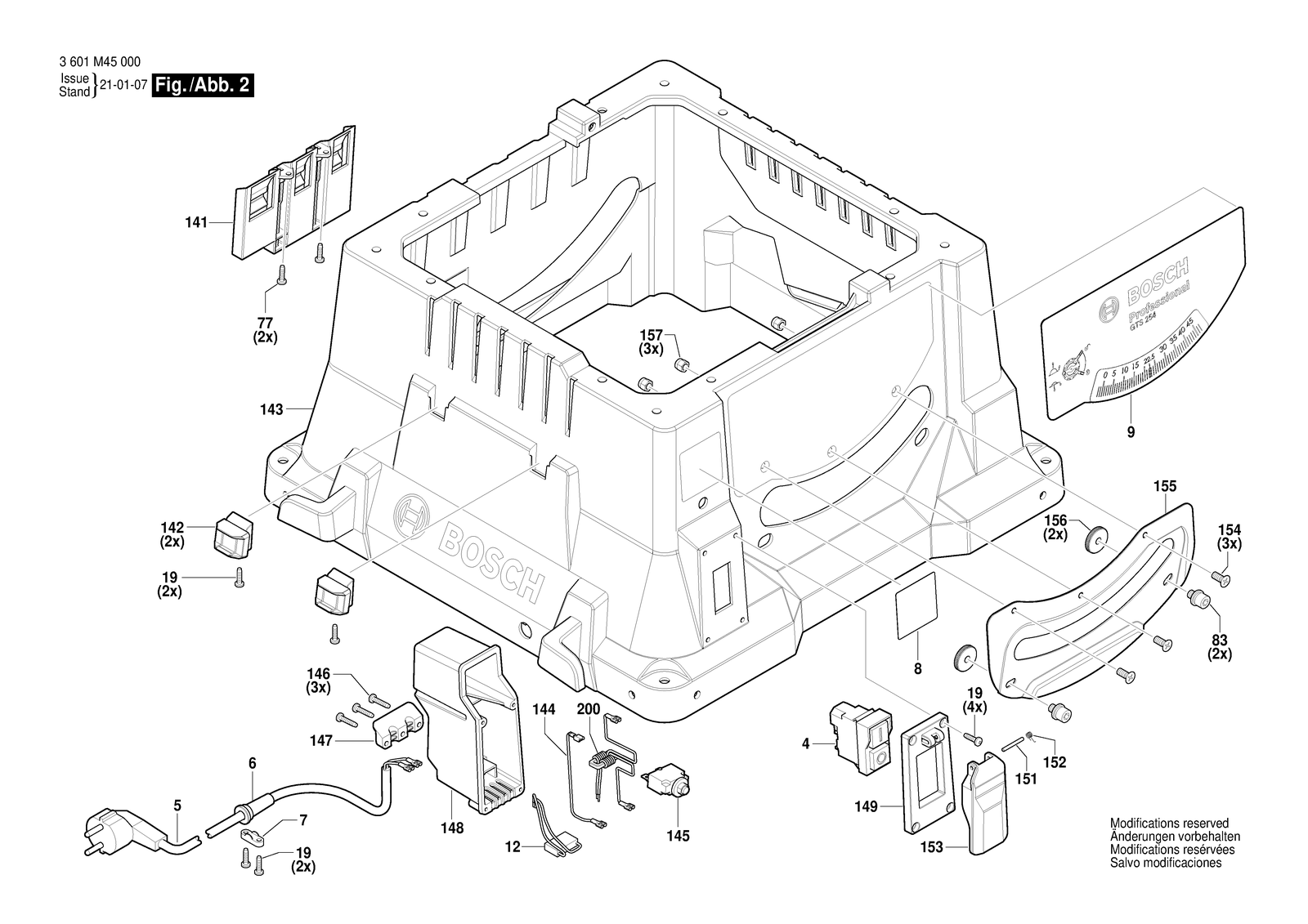 Bosch GTS 254 parts diagram, sheet 2