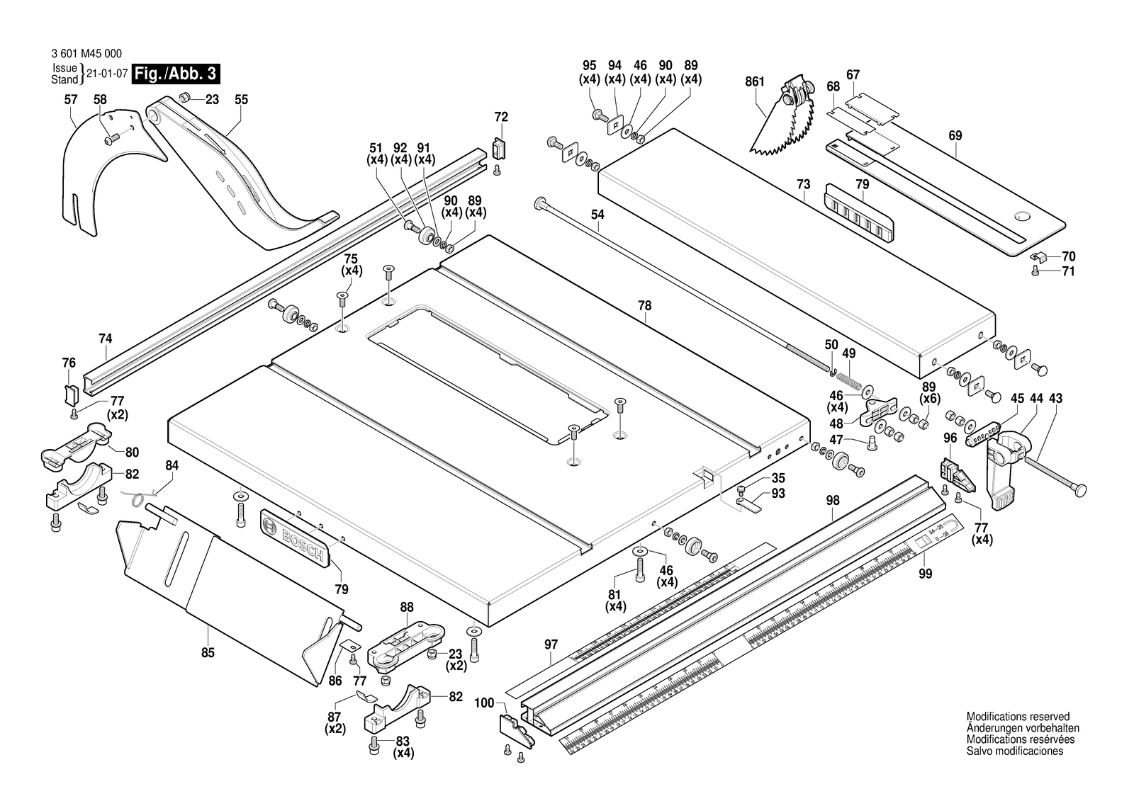 Bosch GTS 254 parts diagram, sheet 3