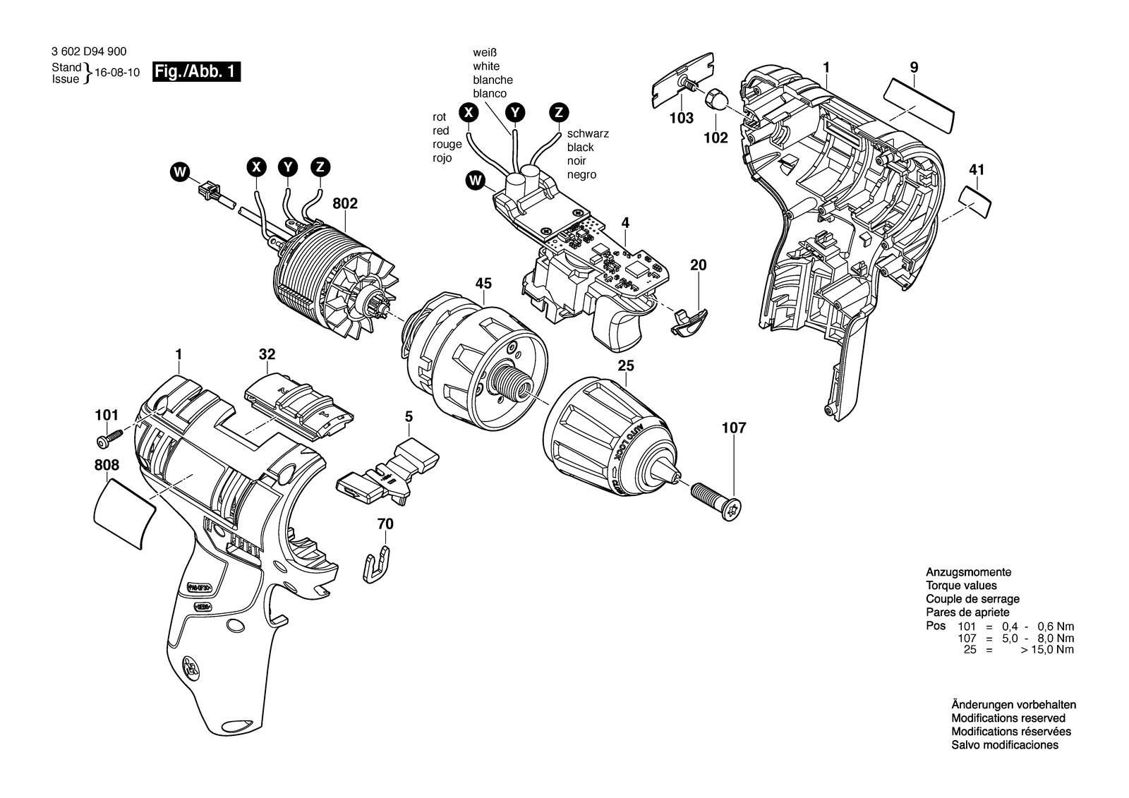 Bosch GSR 10,8 V-EC LI parts diagram, sheet 1