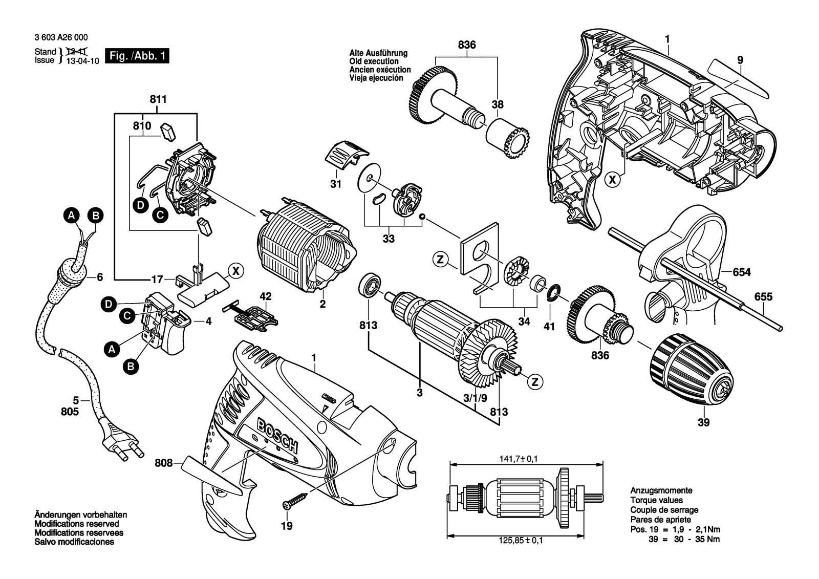 Bosch PSB 500 parts diagram, sheet 1