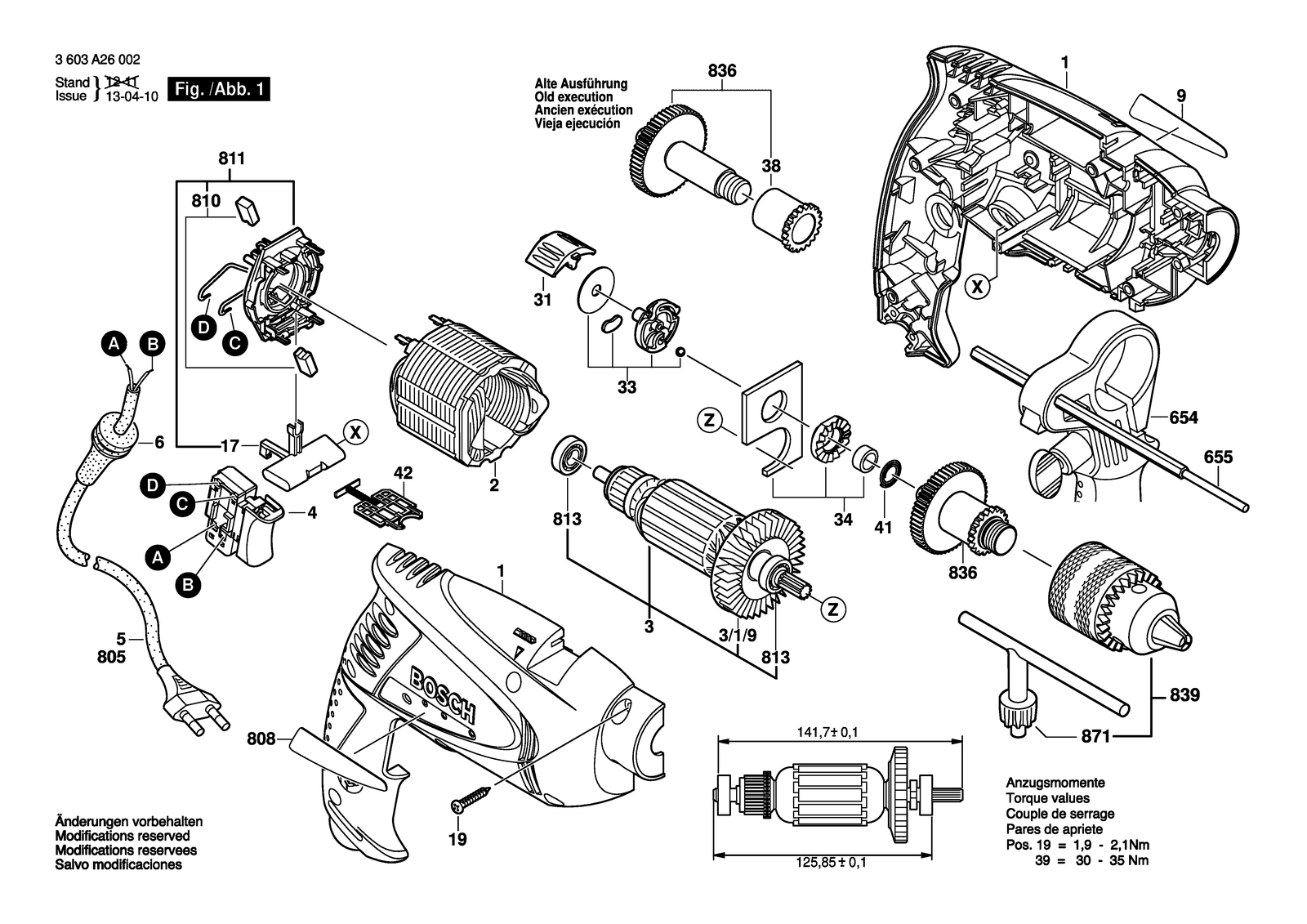 Bosch PSB 500 RE parts diagram, sheet 1