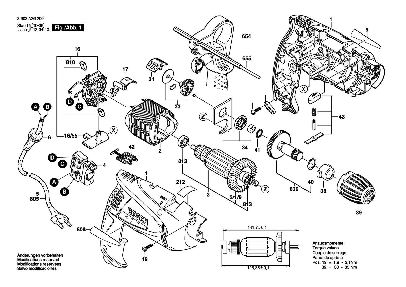 Bosch PSB 650 RE parts diagram, sheet 1