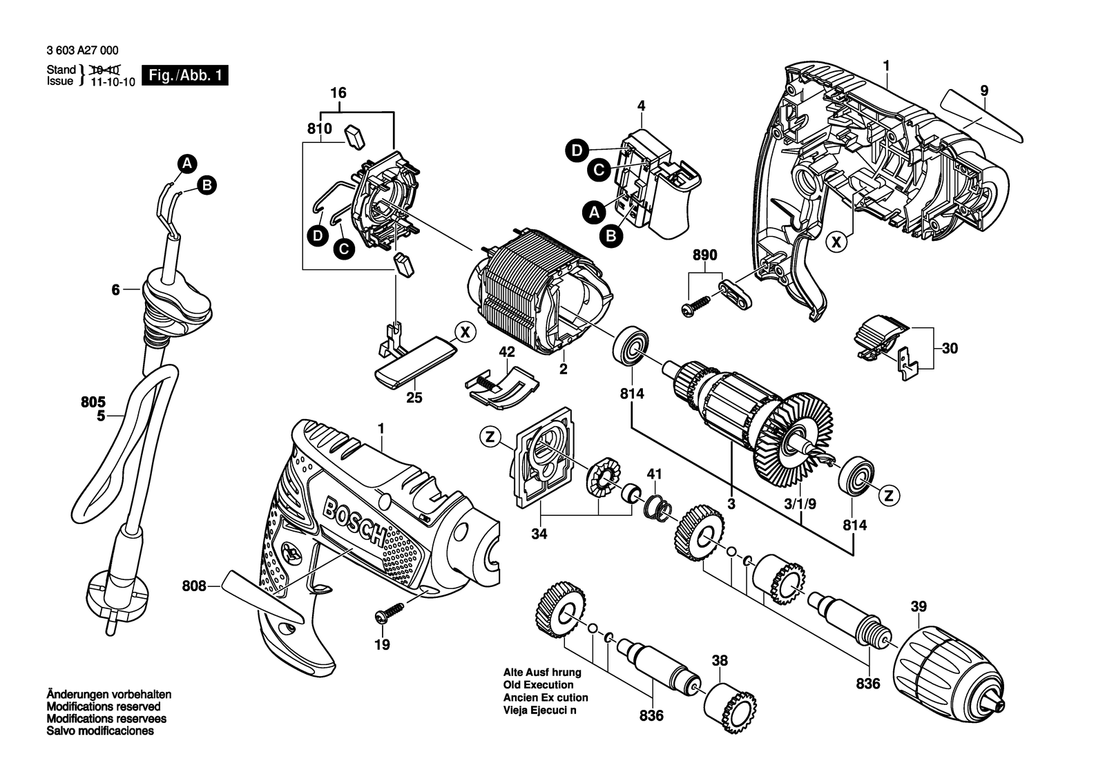 Bosch PSB 500 RE parts diagram, sheet 1