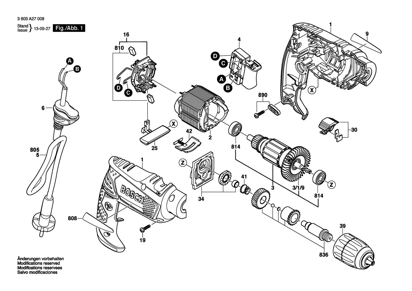 Bosch PSB 570 RE parts diagram, sheet 1