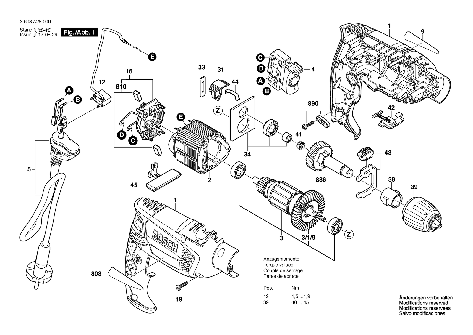 Bosch PSB 650 RE parts diagram, sheet 1