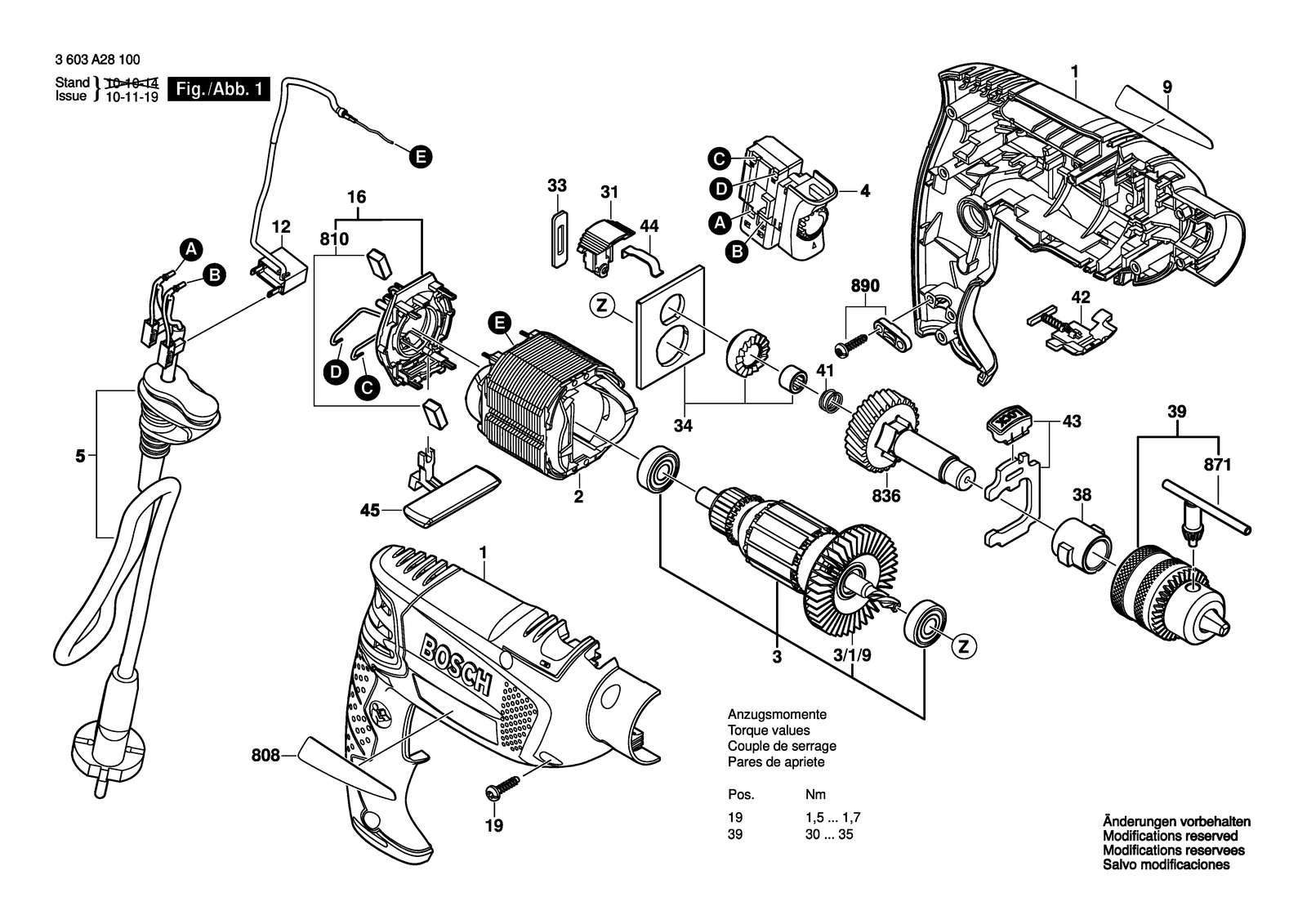 Bosch PSB 600 RE parts diagram, sheet 1