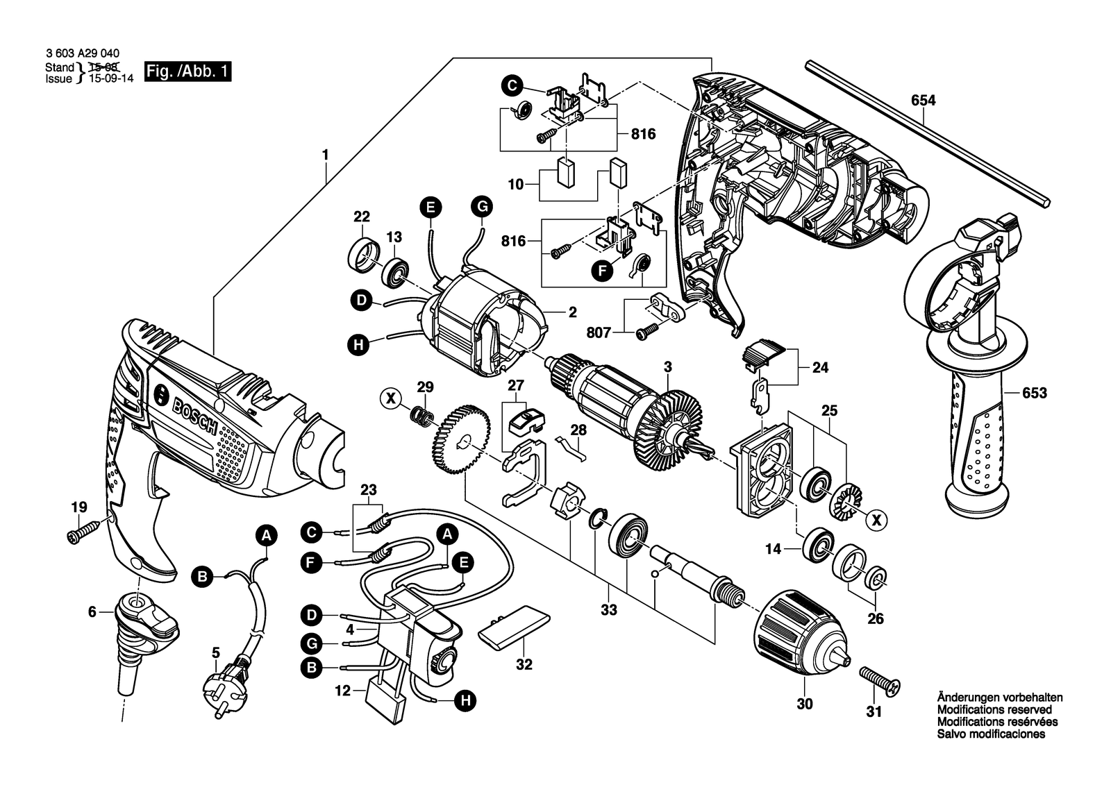 Bosch PSB 680 RE parts diagram, sheet 1