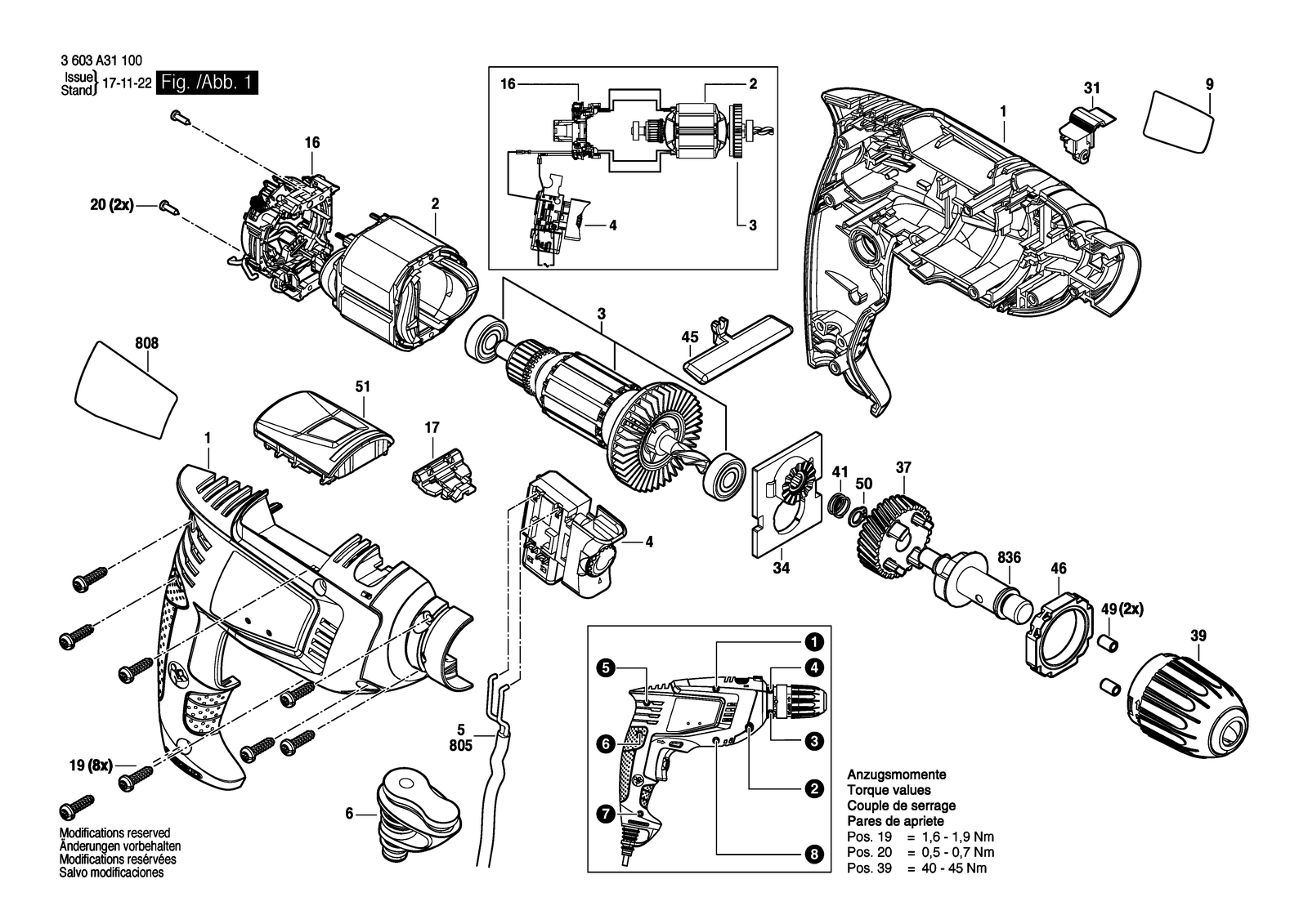 Bosch UniversalImpact 800 parts diagram, sheet 1