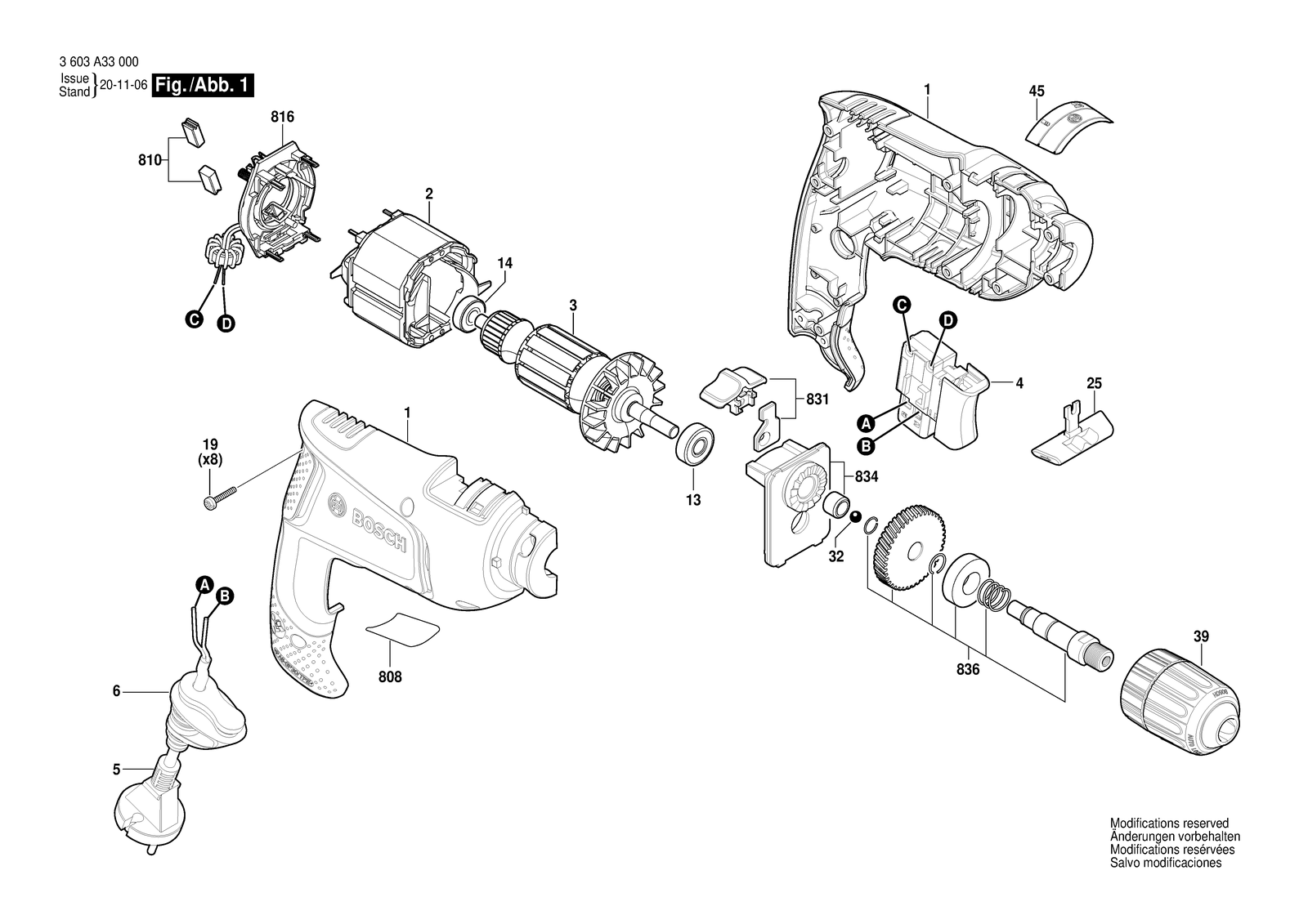 Bosch EasyImpact 600 parts diagram, sheet 1