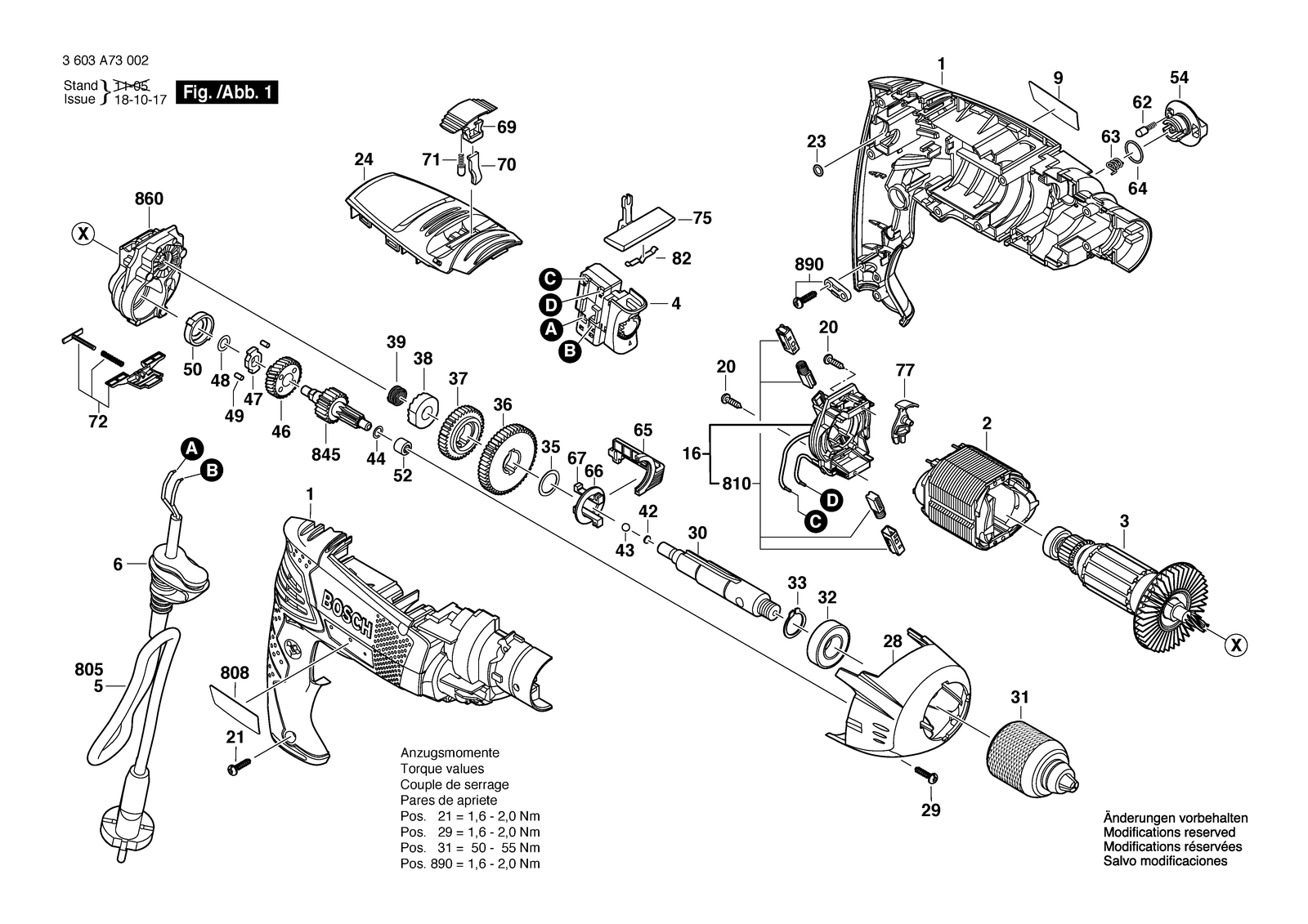 Bosch PSB 850-2 RE parts diagram, sheet 1