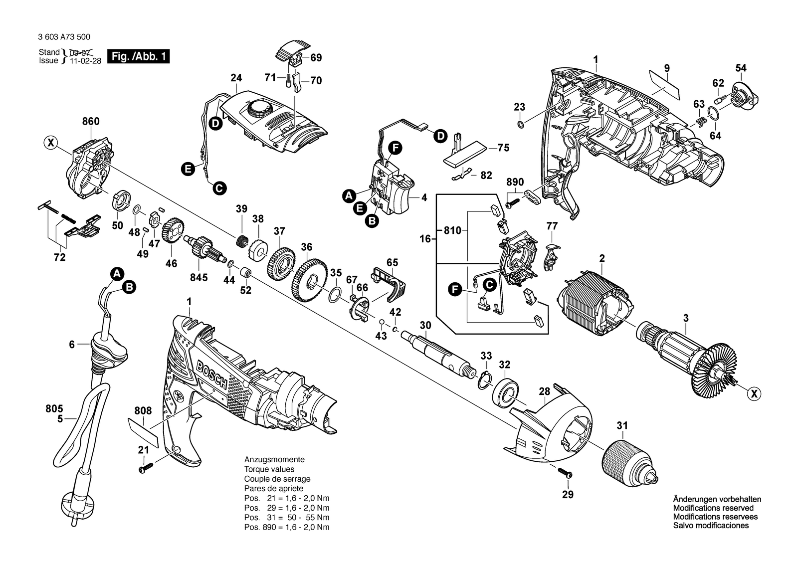 Bosch PSB 1000-2 RCE parts diagram, sheet 1