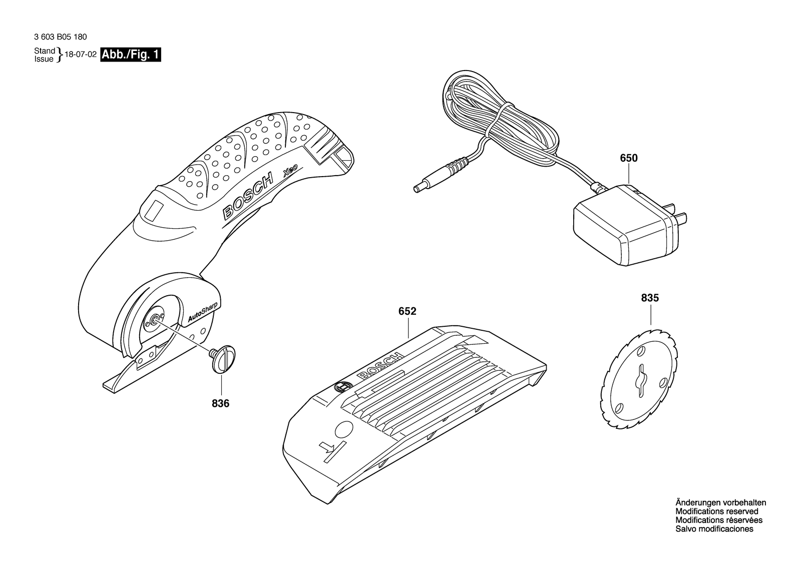 Bosch XEO parts diagram, sheet 1