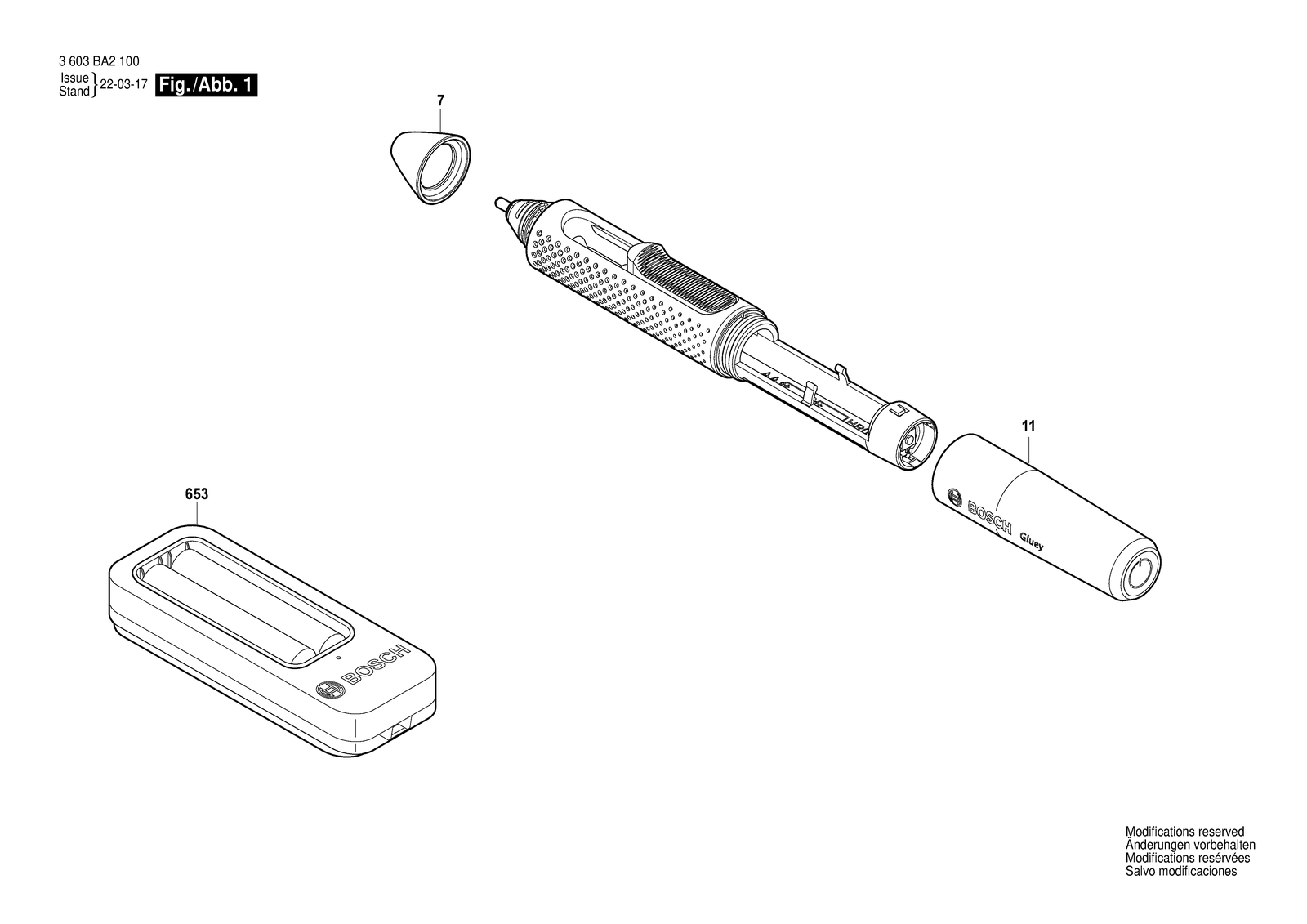 Bosch Gluey parts diagram, sheet 1