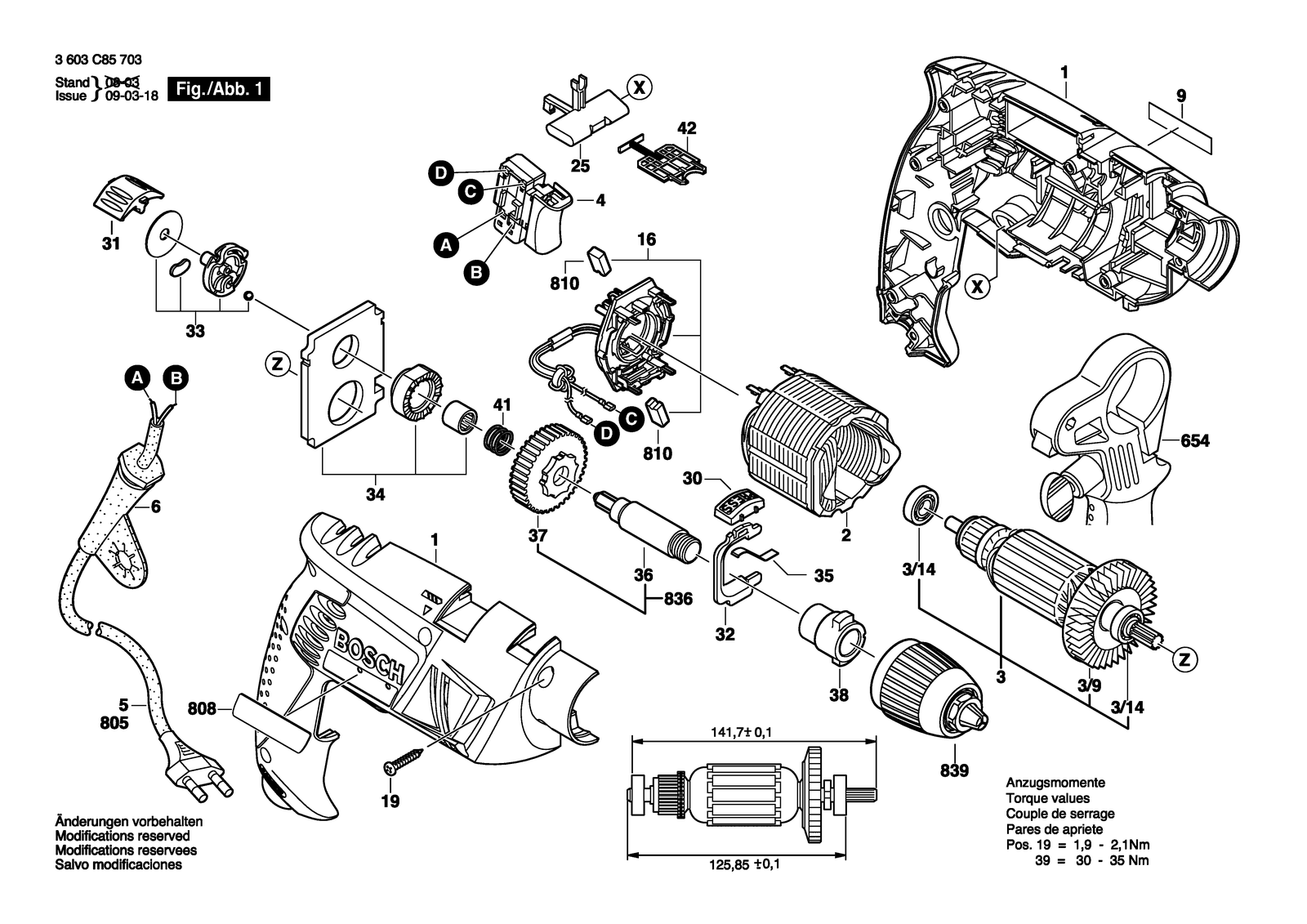 Bosch PSB 650 RA parts diagram, sheet 1