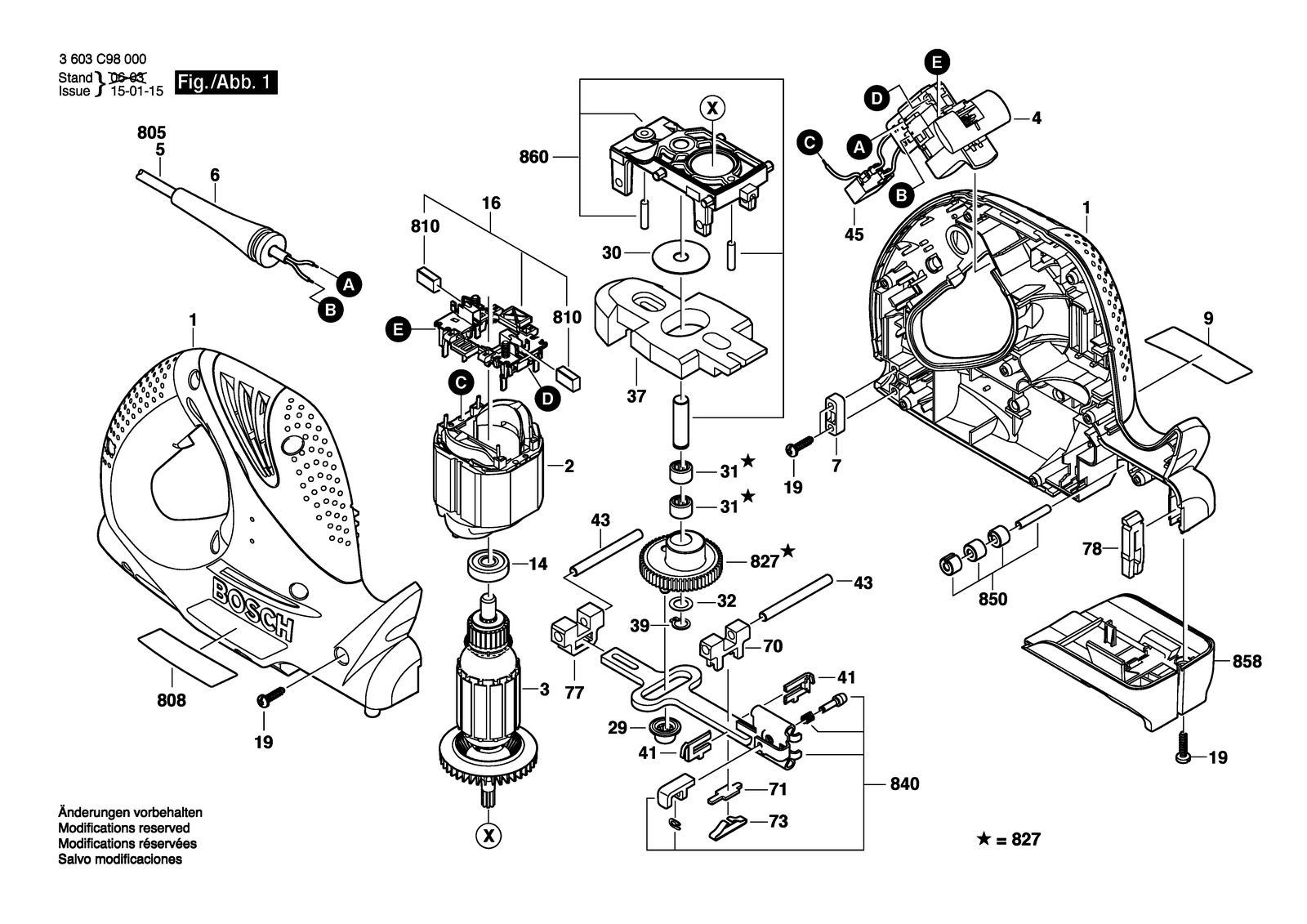 Bosch PFZ 500 E parts diagram, sheet 1