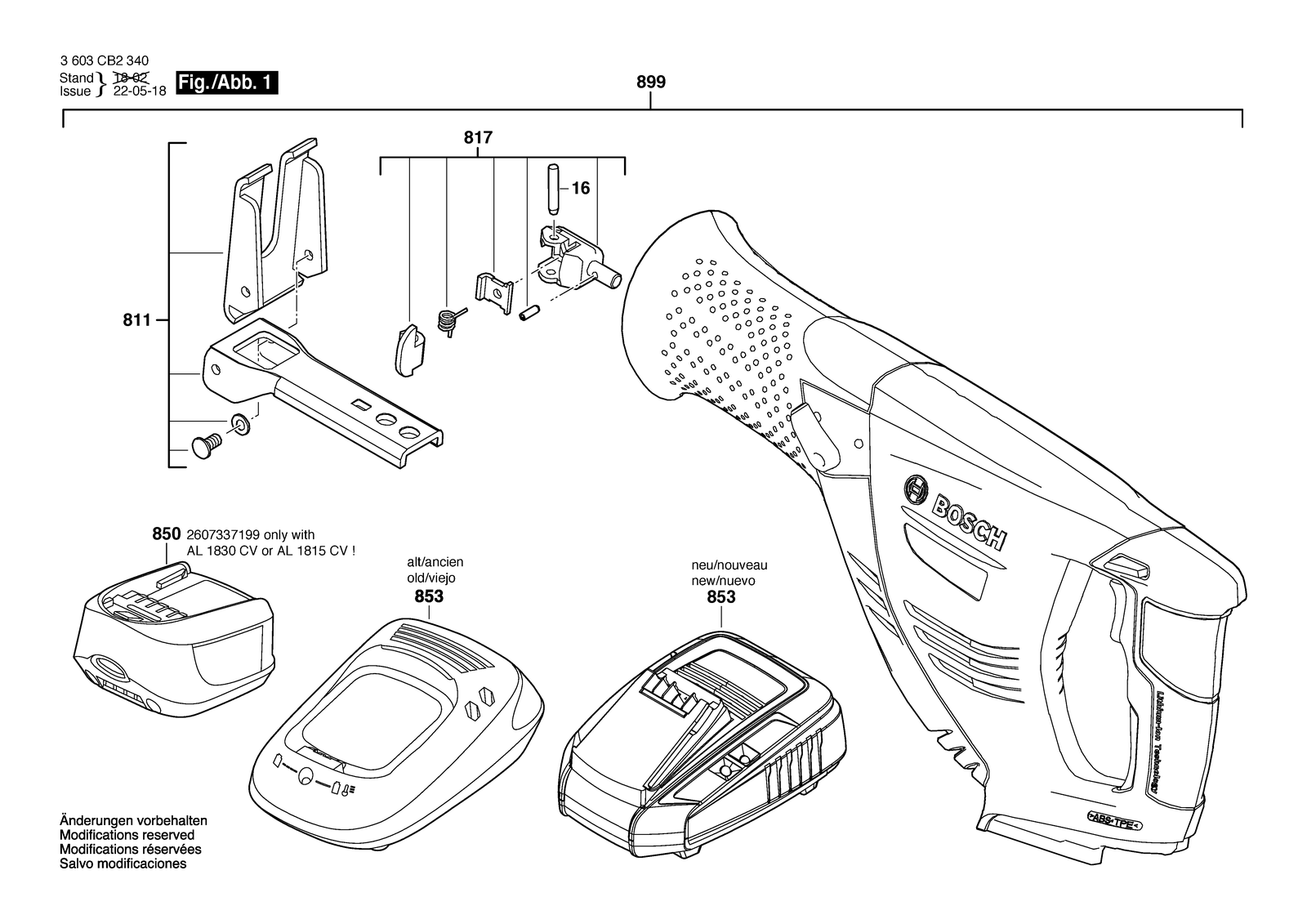 Bosch PSA 18 LI parts diagram, sheet 1