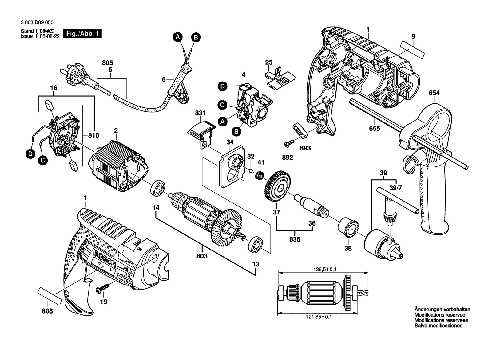 Bosch PSB 450 RE parts diagram, sheet 1