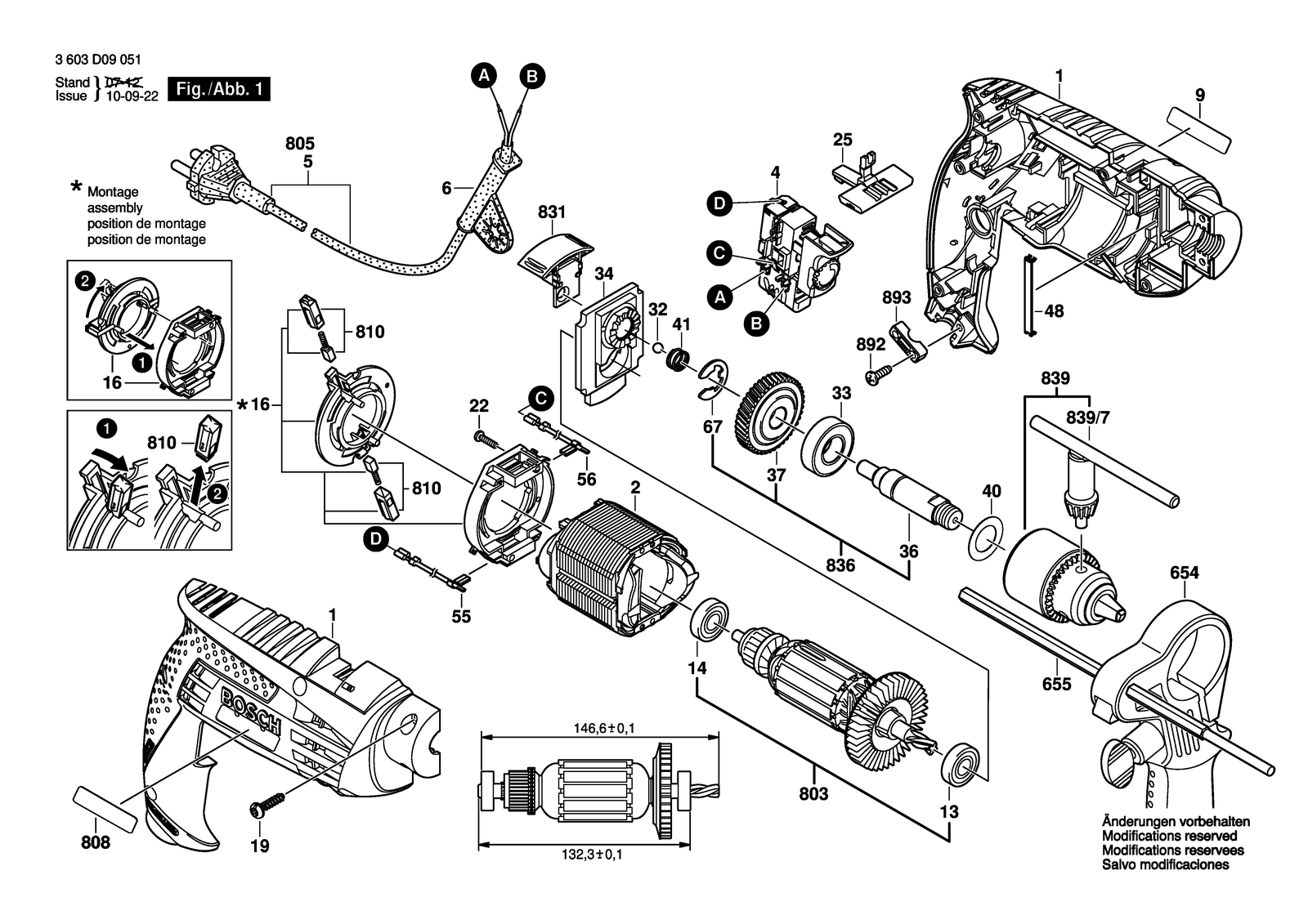 Bosch PSB 600 RE/S parts diagram, sheet 1