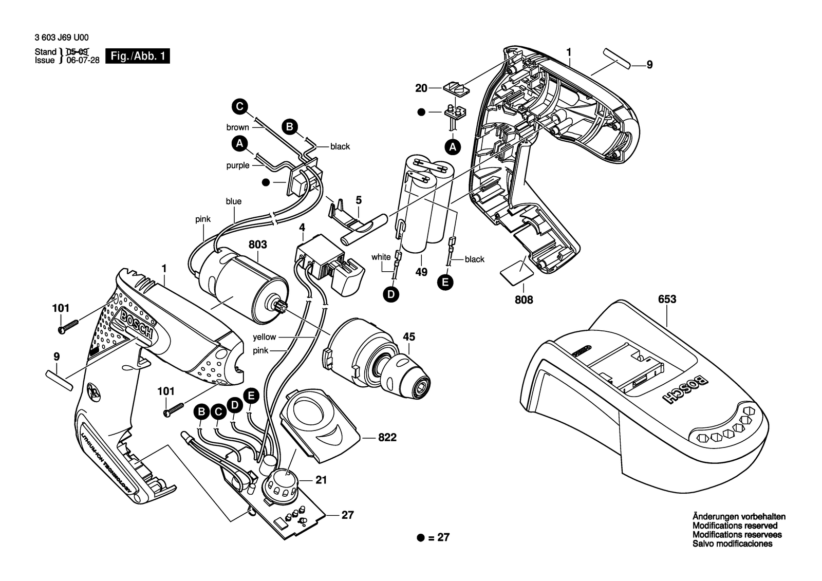 Bosch PSR 300 LI parts diagram, sheet 1