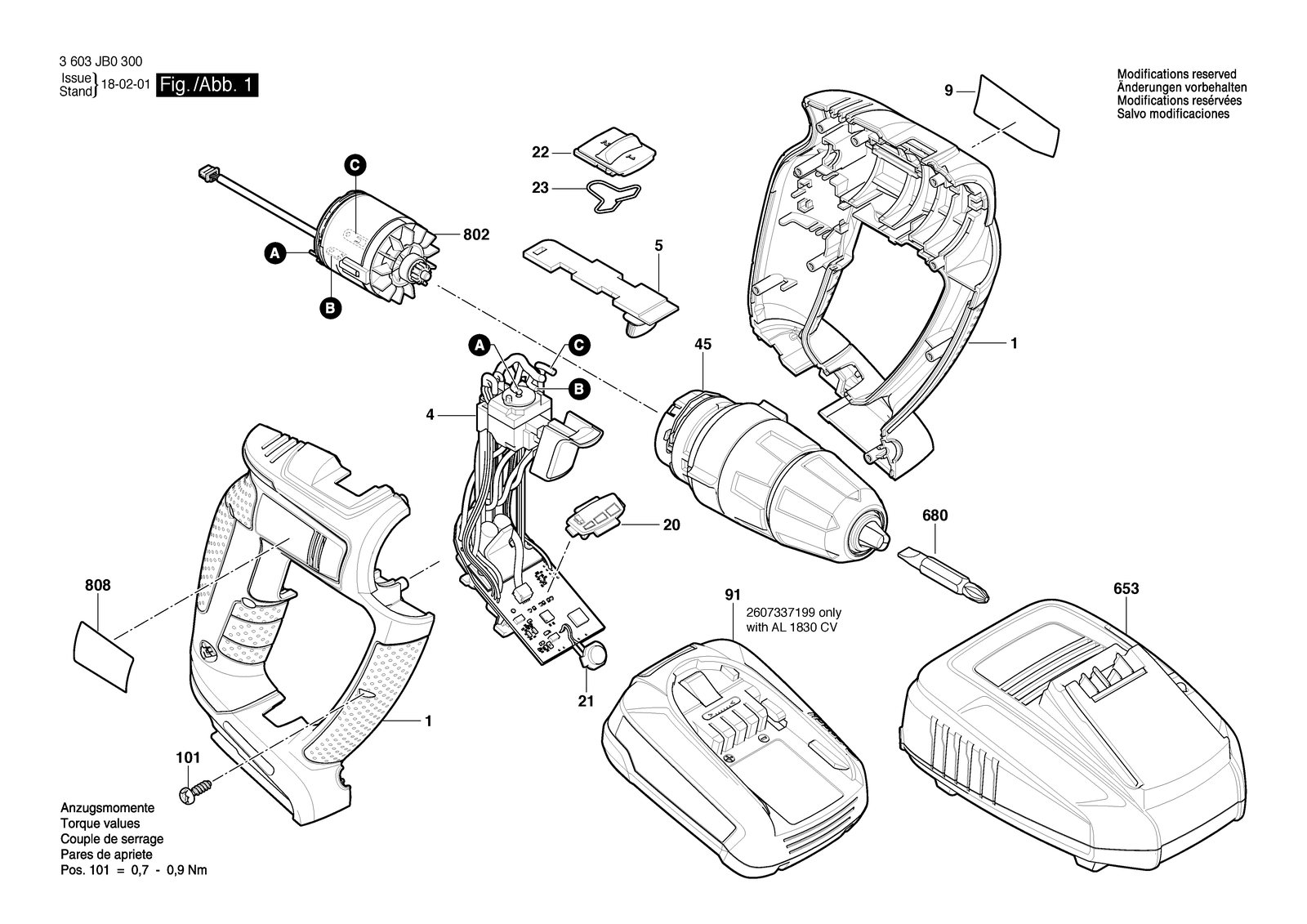 Bosch PSB 18 LI-2 Ergonomic parts diagram, sheet 1