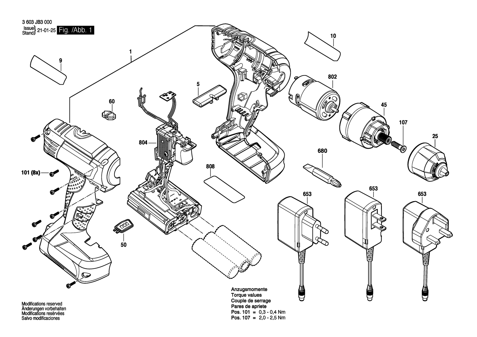 Bosch EasyDrill 12 LI parts diagram, sheet 1
