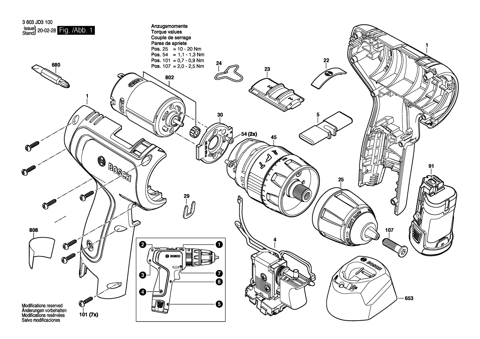 Bosch EasyImpact 1200 parts diagram, sheet 1