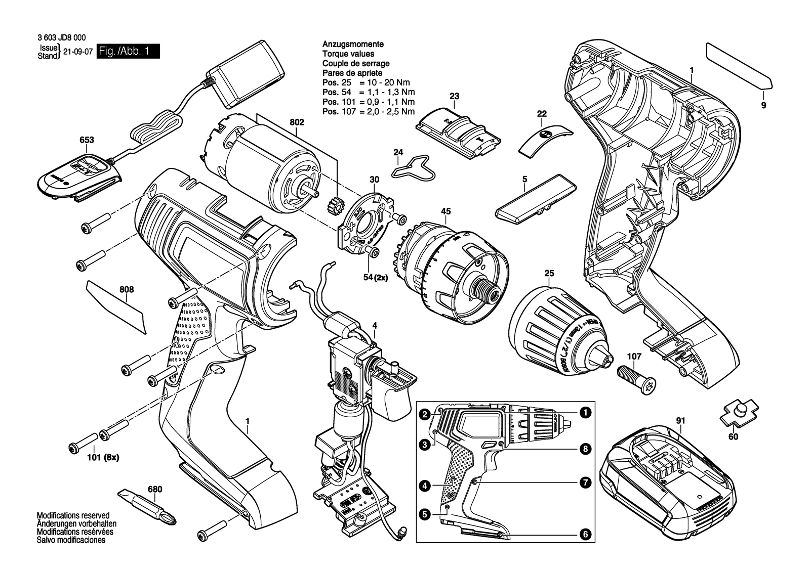 Bosch EasyDrill 18V-38 parts diagram, sheet 1