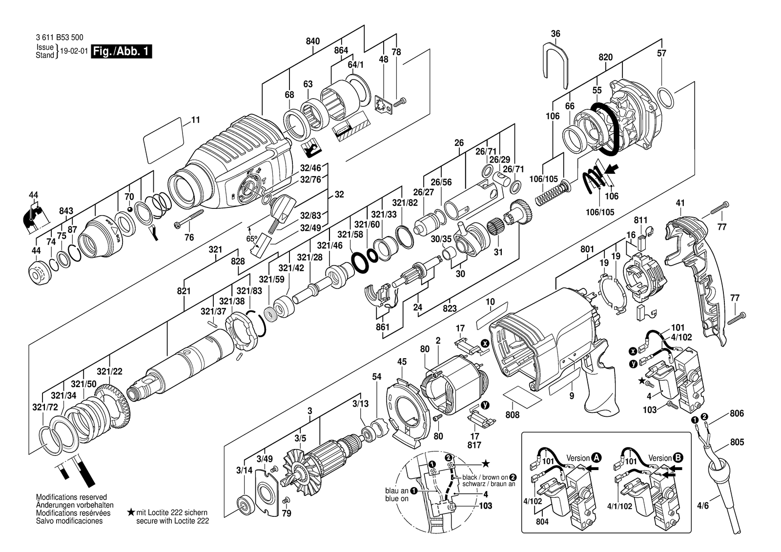 Bosch GBH 2-25 parts diagram, sheet 1