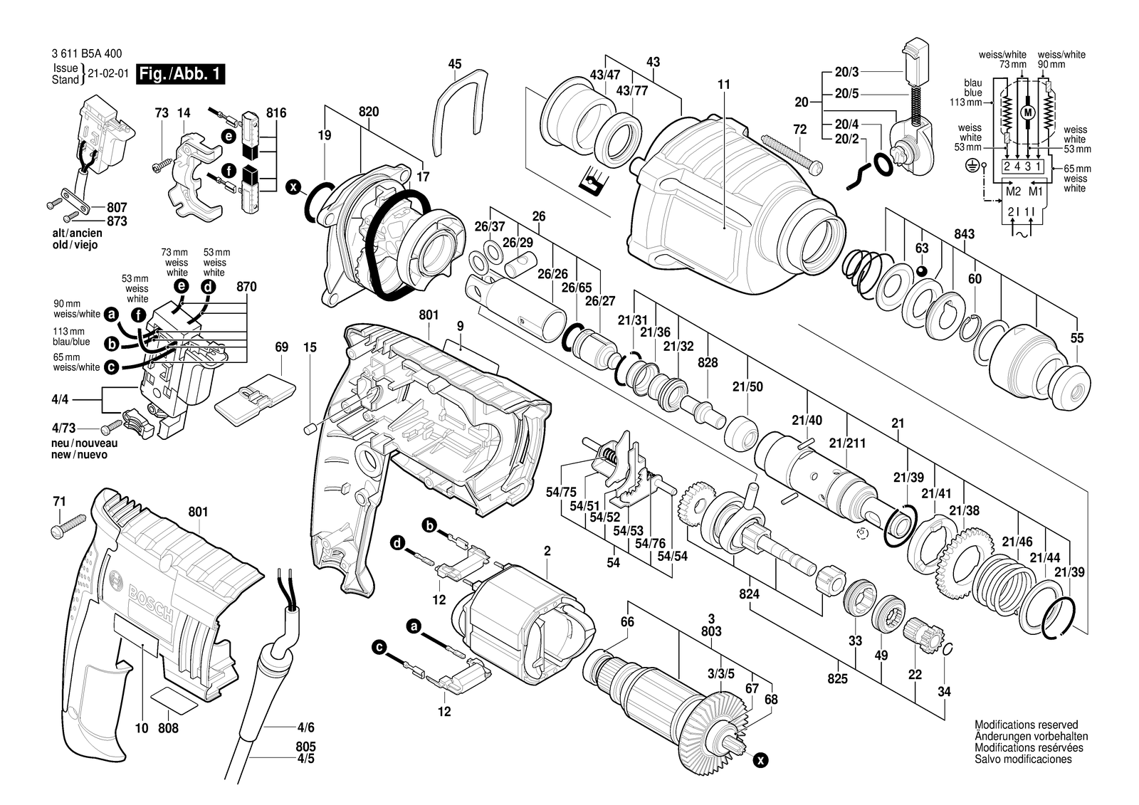 Bosch GBH 2-20 D parts diagram, sheet 1