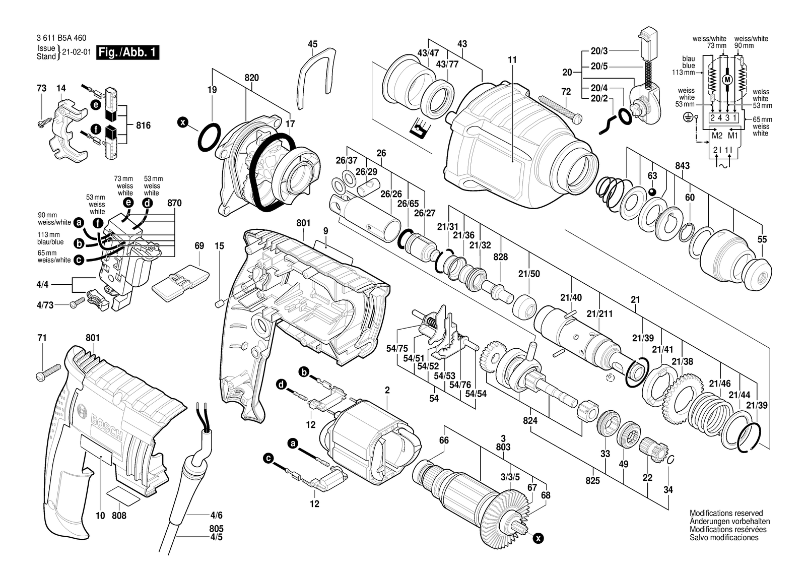Bosch GBH 2-20 D parts diagram, sheet 1