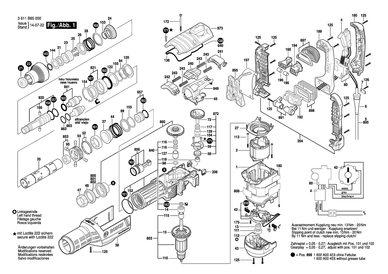 Bosch GBH 8-45 DV parts diagram, sheet 1