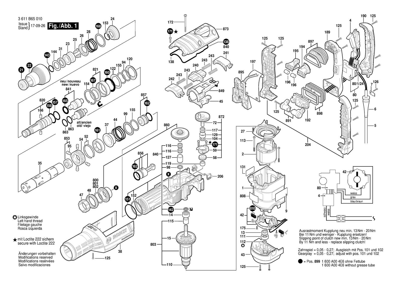 Bosch RH850VC parts diagram, sheet 1