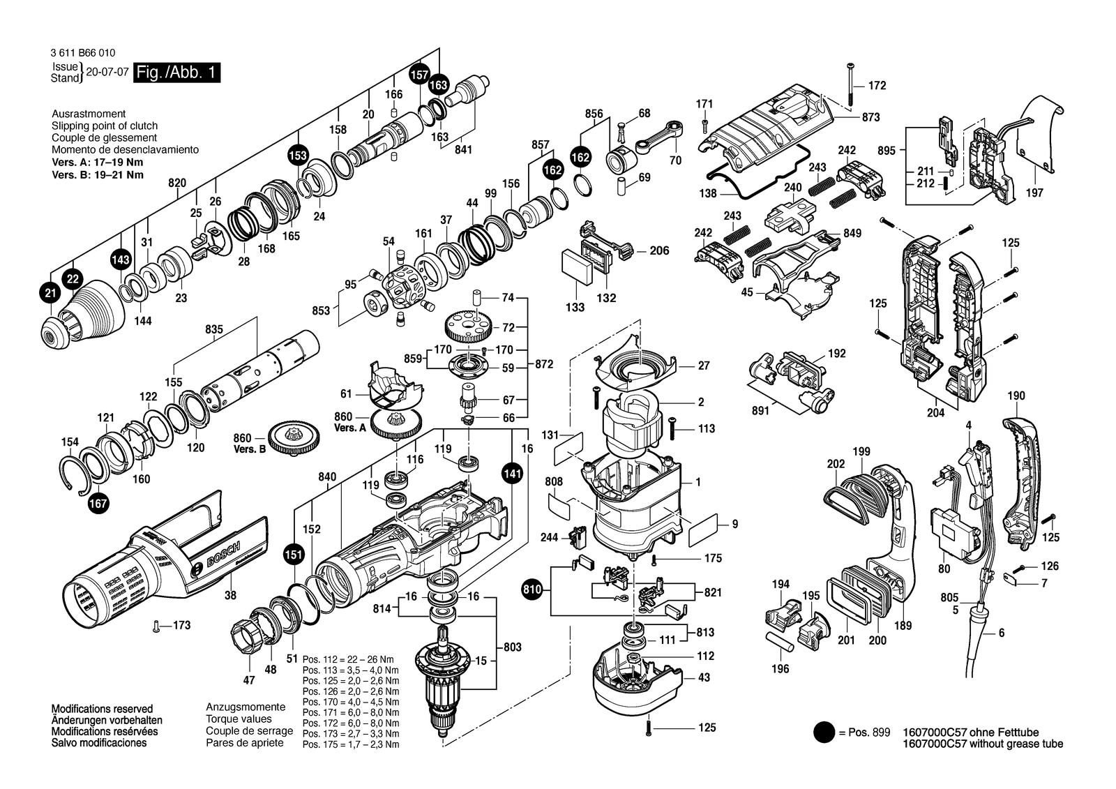 Bosch RH1255VC parts diagram, sheet 1
