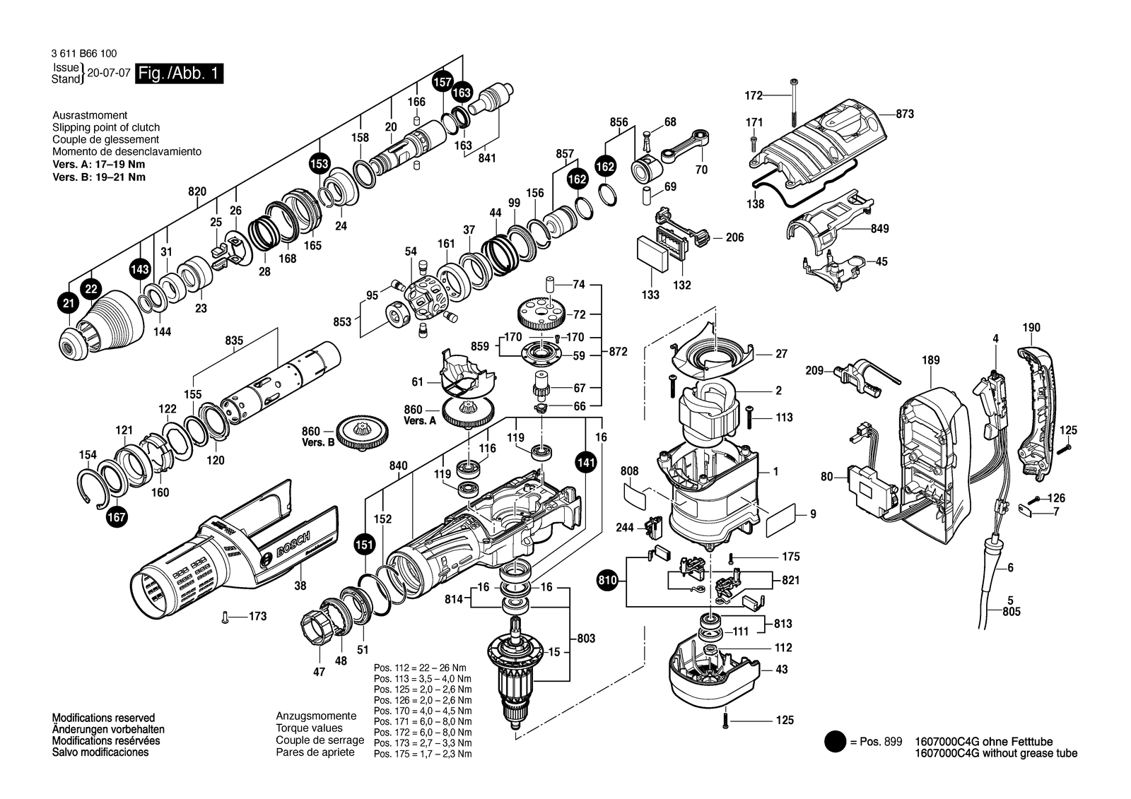 Bosch GBH 12-52 D parts diagram, sheet 1
