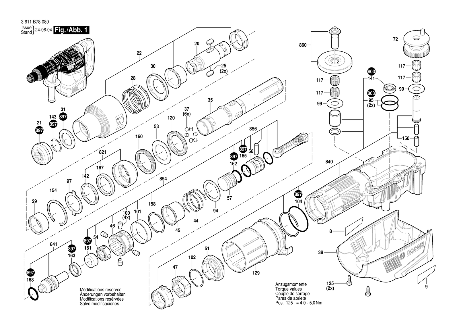 Bosch GBH 6-42 C parts diagram, sheet 1