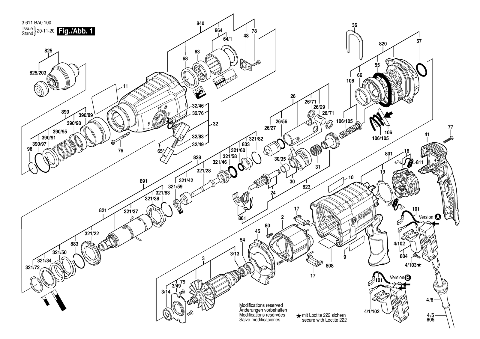 Bosch GBH 2-24 DF parts diagram, sheet 1